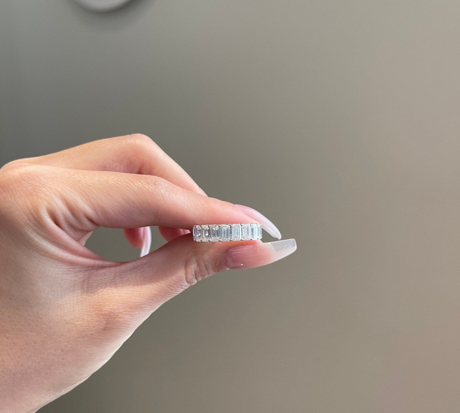 2.70 TCW Emerald Shaped Moissanite Half Eternity Wedding Band 1