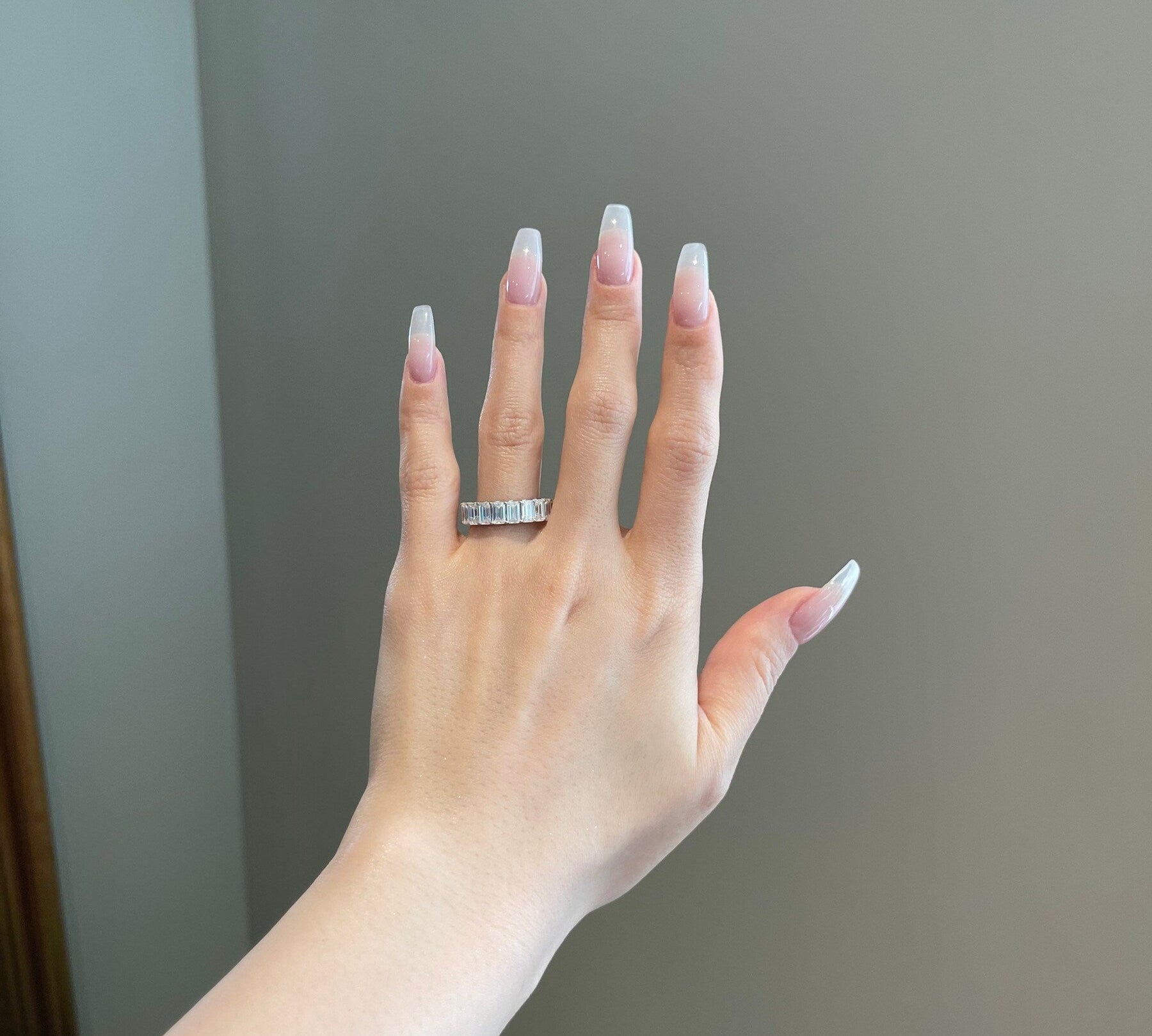 2.70 TCW Emerald Shaped Moissanite Half Eternity Wedding Band 2