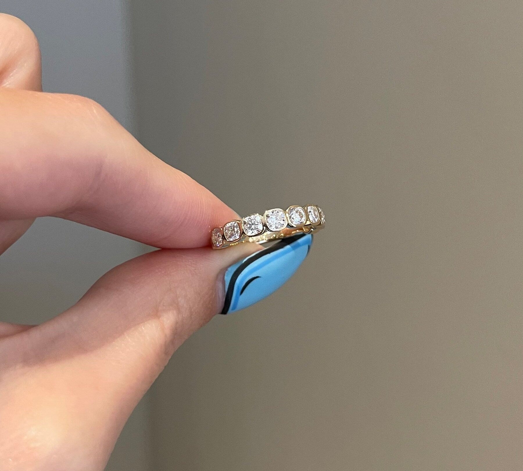 0.90 TCW Cushion Shaped Moissanite Half Eternity Wedding Band 1