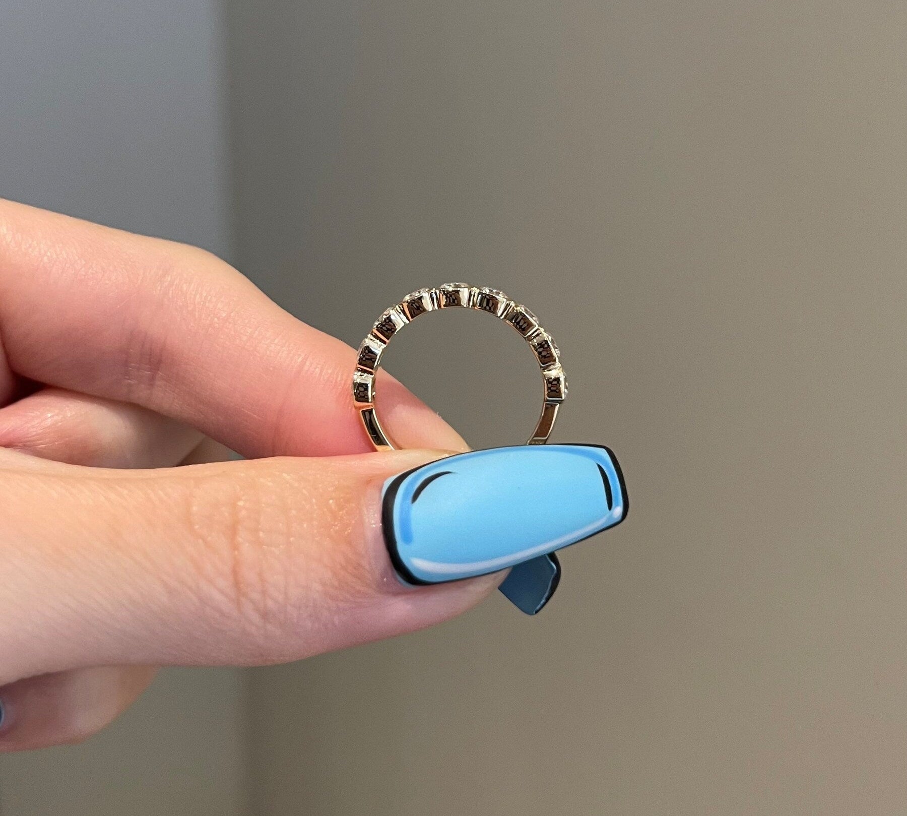 0.90 TCW Cushion Shaped Moissanite Half Eternity Wedding Band 7