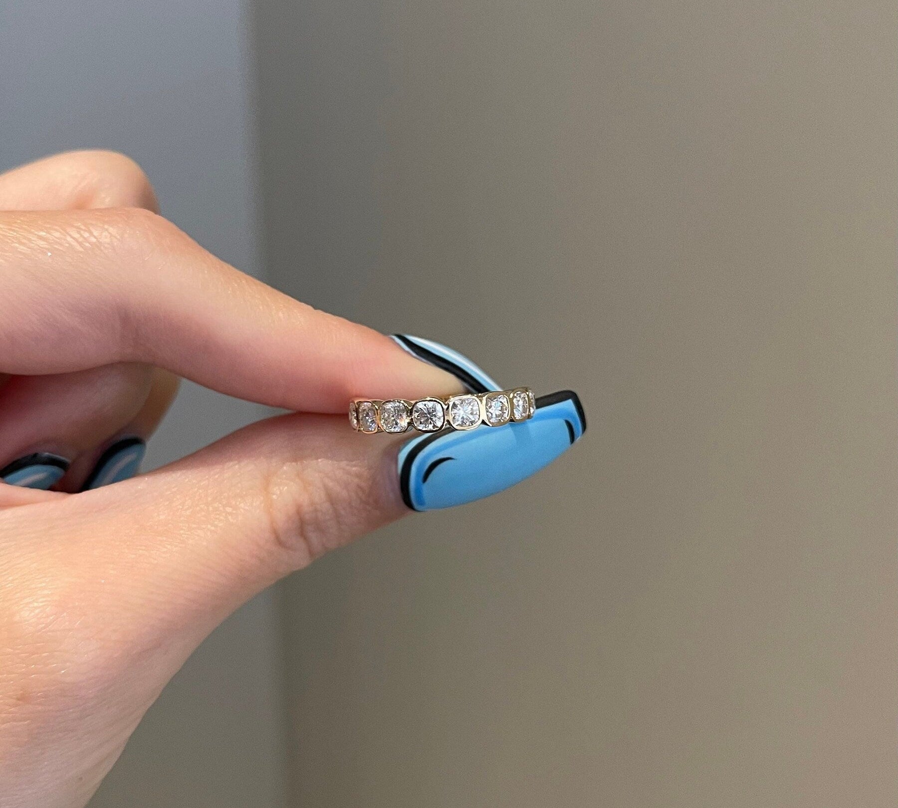 0.90 TCW Cushion Shaped Moissanite Half Eternity Wedding Band 3