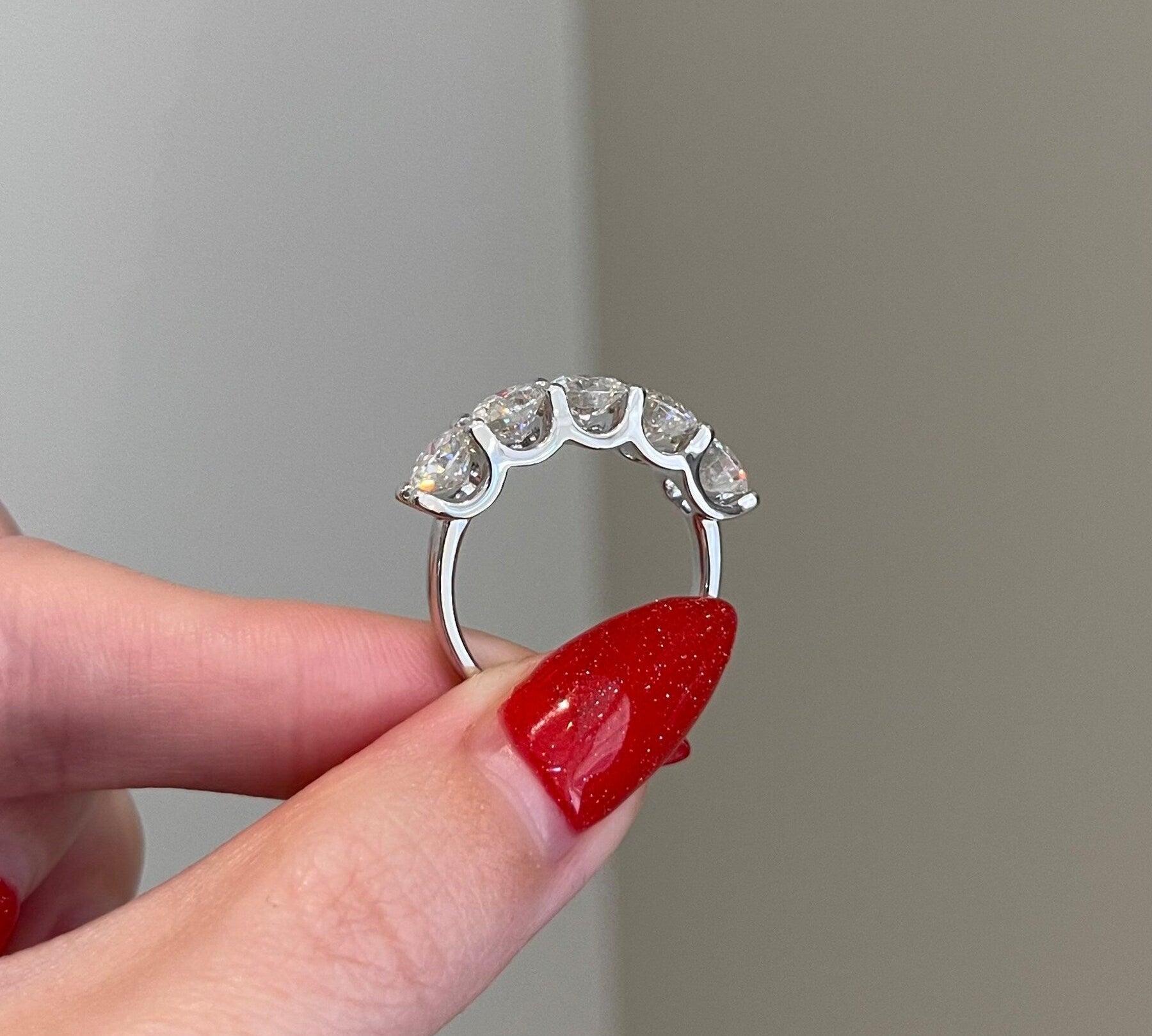 4.0 TCW Round Shaped Moissanite Five Stones Wedding Band 6