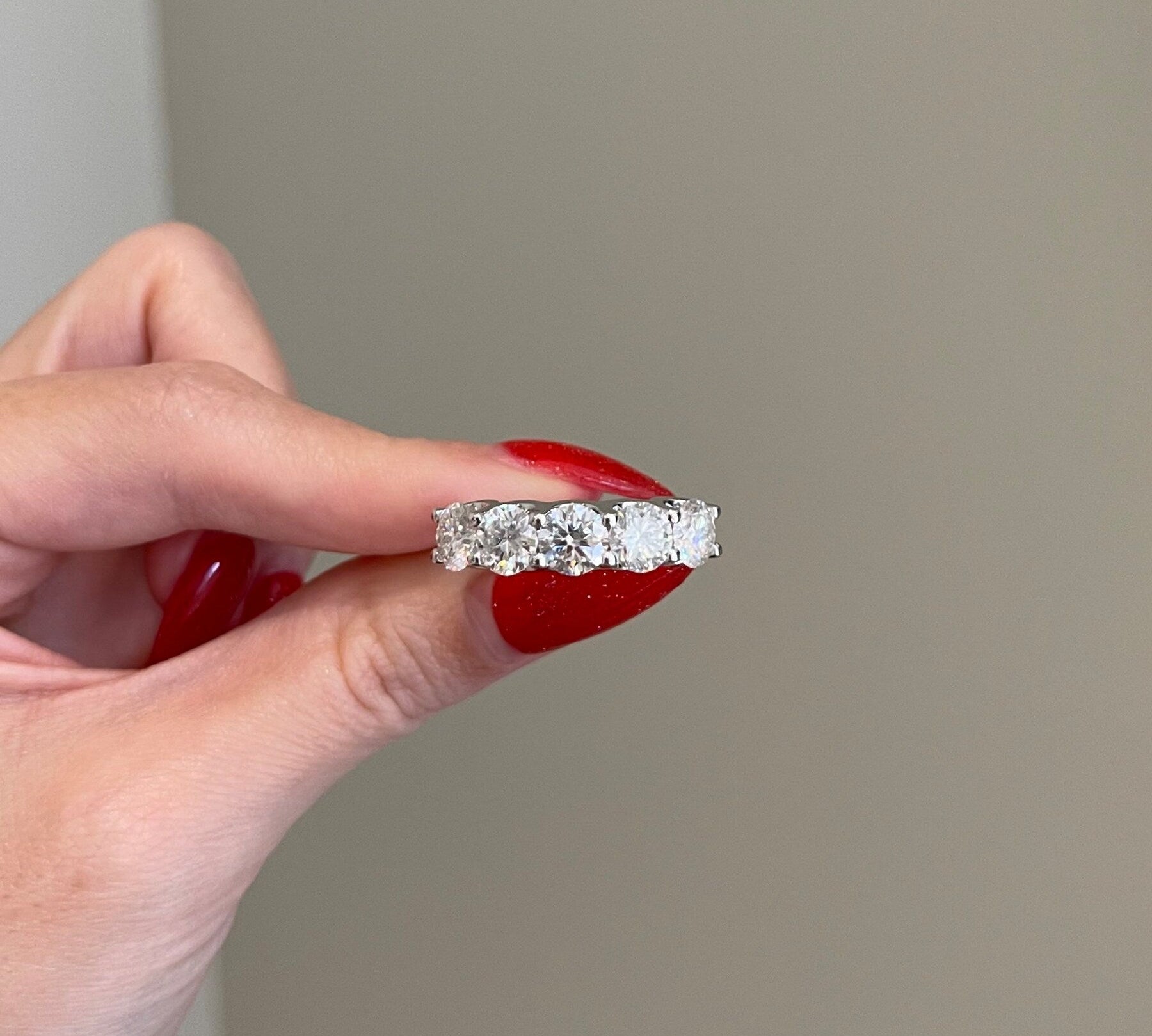 4.0 TCW Round Shaped Moissanite Five Stones Wedding Band 3