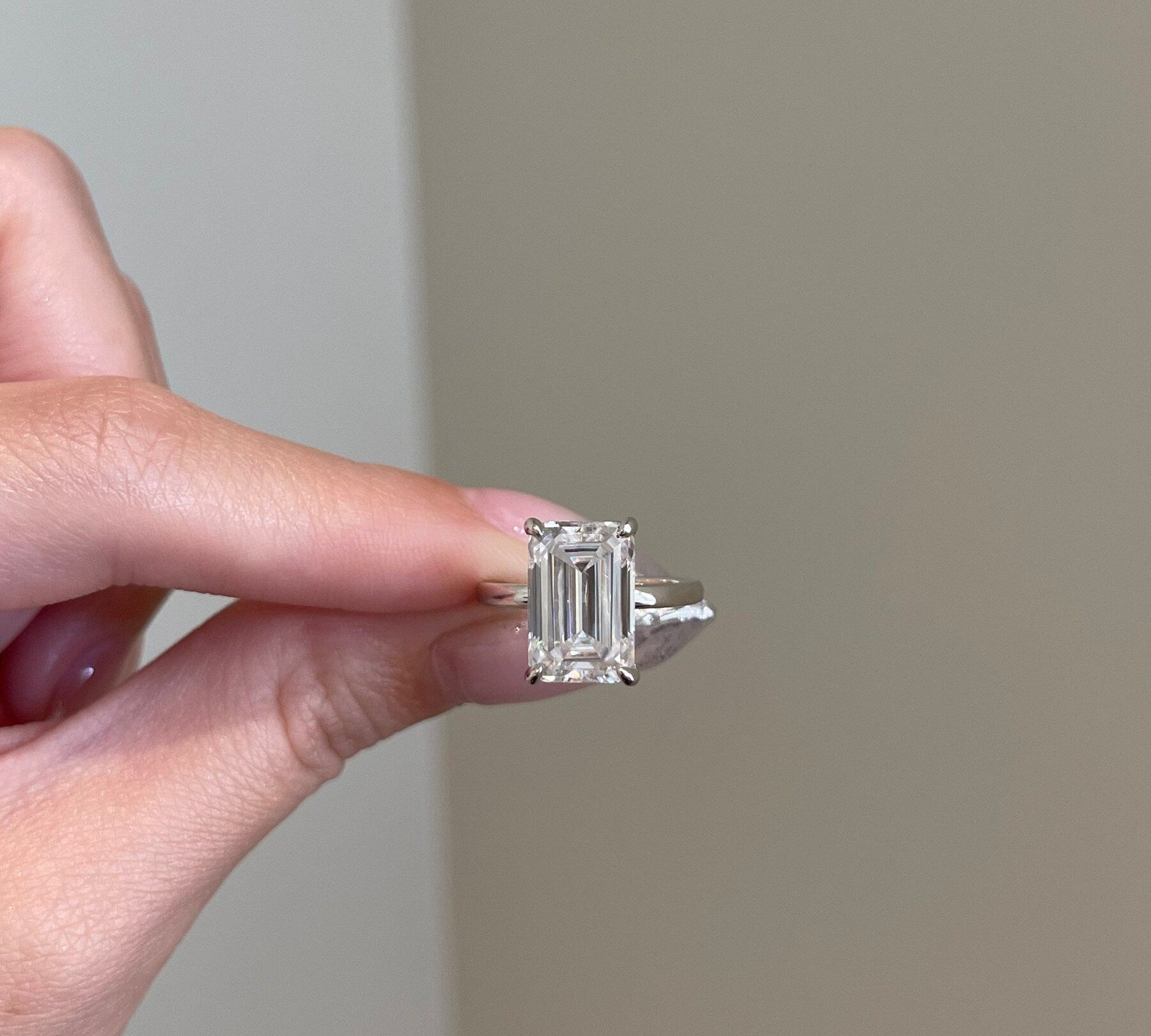 5.0 CT Emerald Shaped Moissanite Solitaire Engagement Ring 1