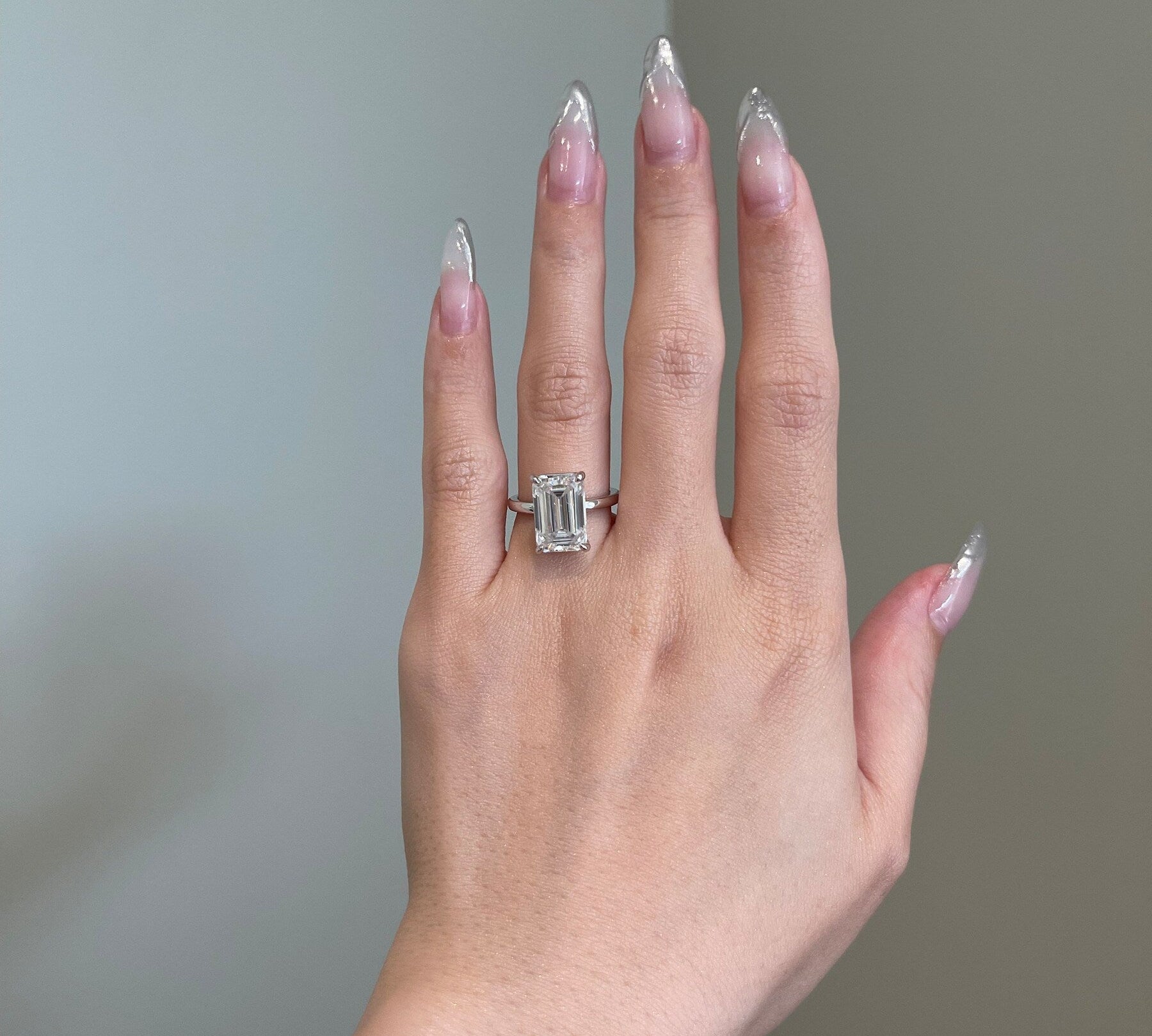 5.0 CT Emerald Shaped Moissanite Solitaire Engagement Ring 2