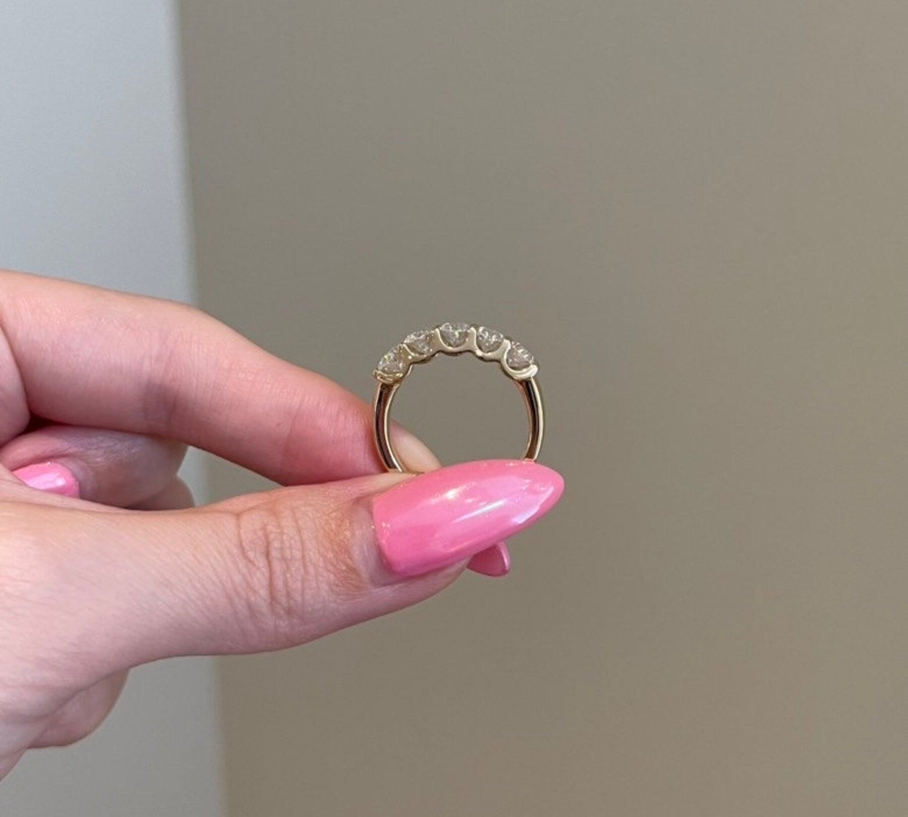 2.50 TCW Oval Shaped Moissanite Five Stones Wedding Band 5