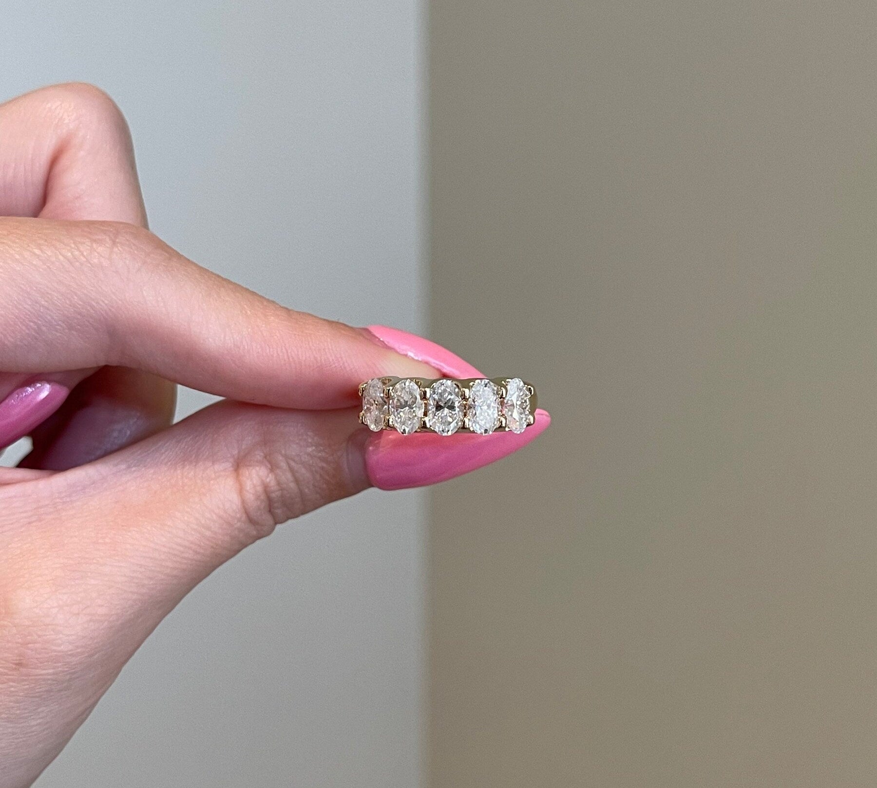 2.50 TCW Oval Shaped Moissanite Five Stones Wedding Band 3