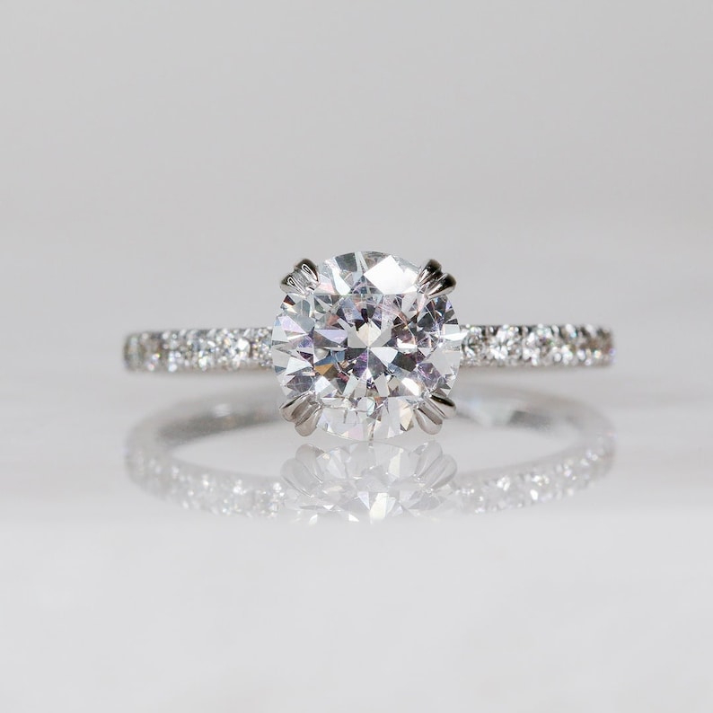 1.42 CT Round Hidden Halo & Pave F/VS1 Diamond Engagement Ring 1