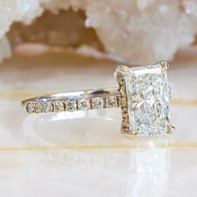 1.76 CT Radiant Hidden Halo & Pave F/VS2 Diamond Engagement Ring 6