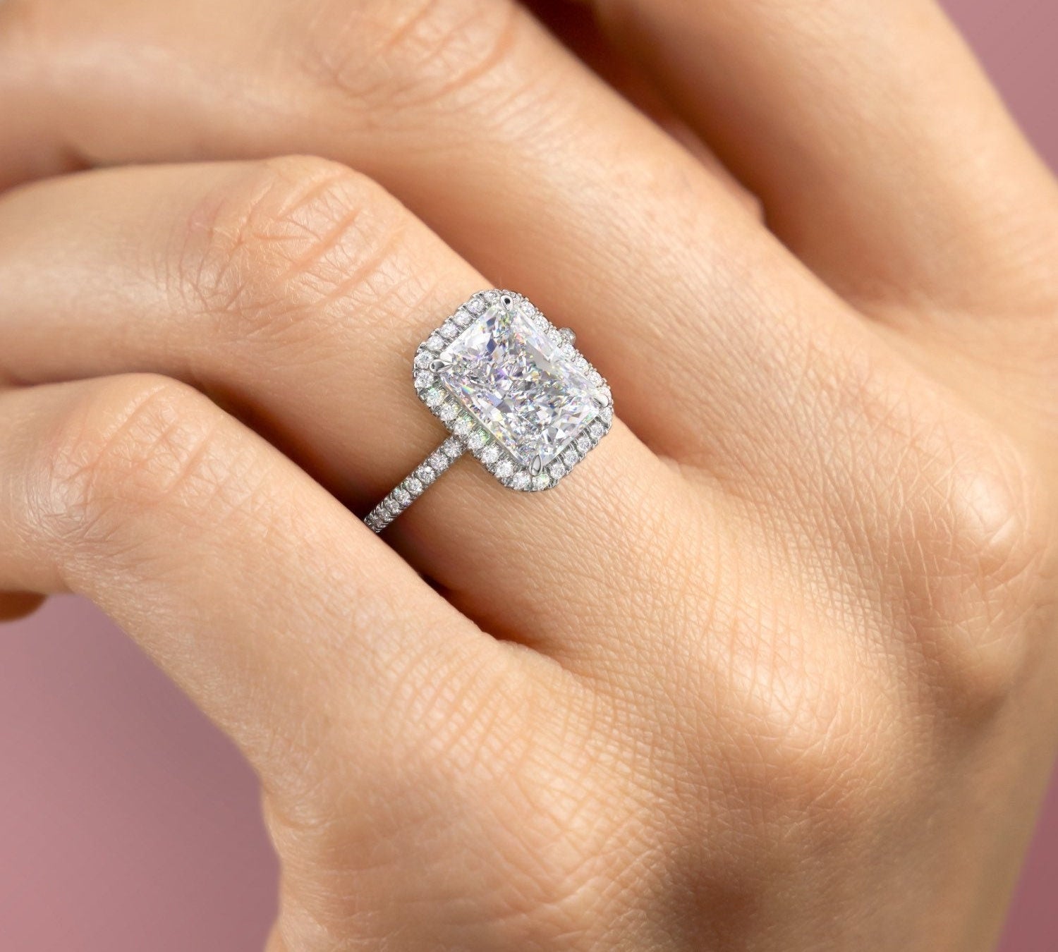 3.5 CT Radiant Halo Style Moissanite Engagement Ring 3