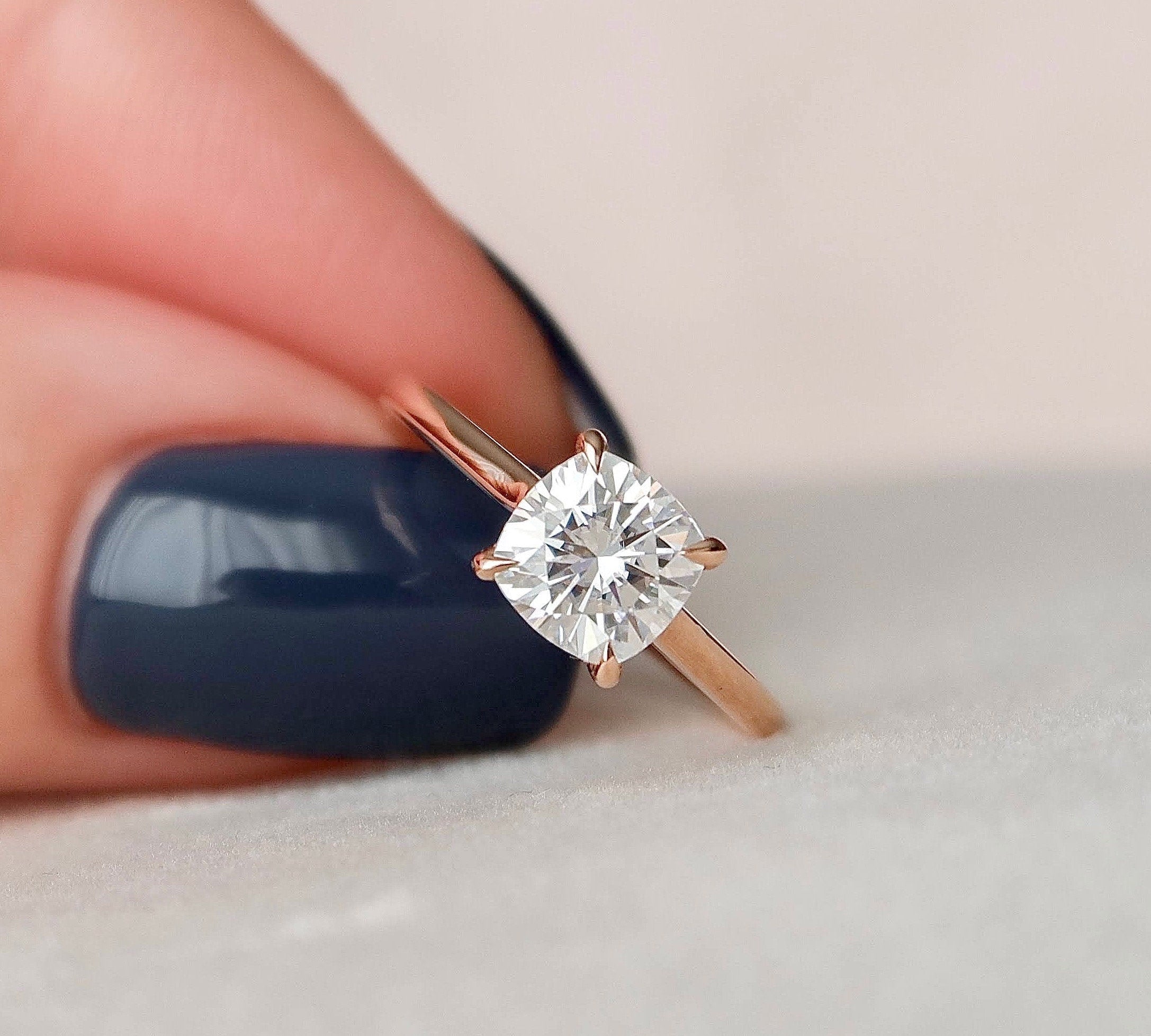 2.0 CT Cushion Hidden Halo & Solitaire Moissanite Engagement Ring 4