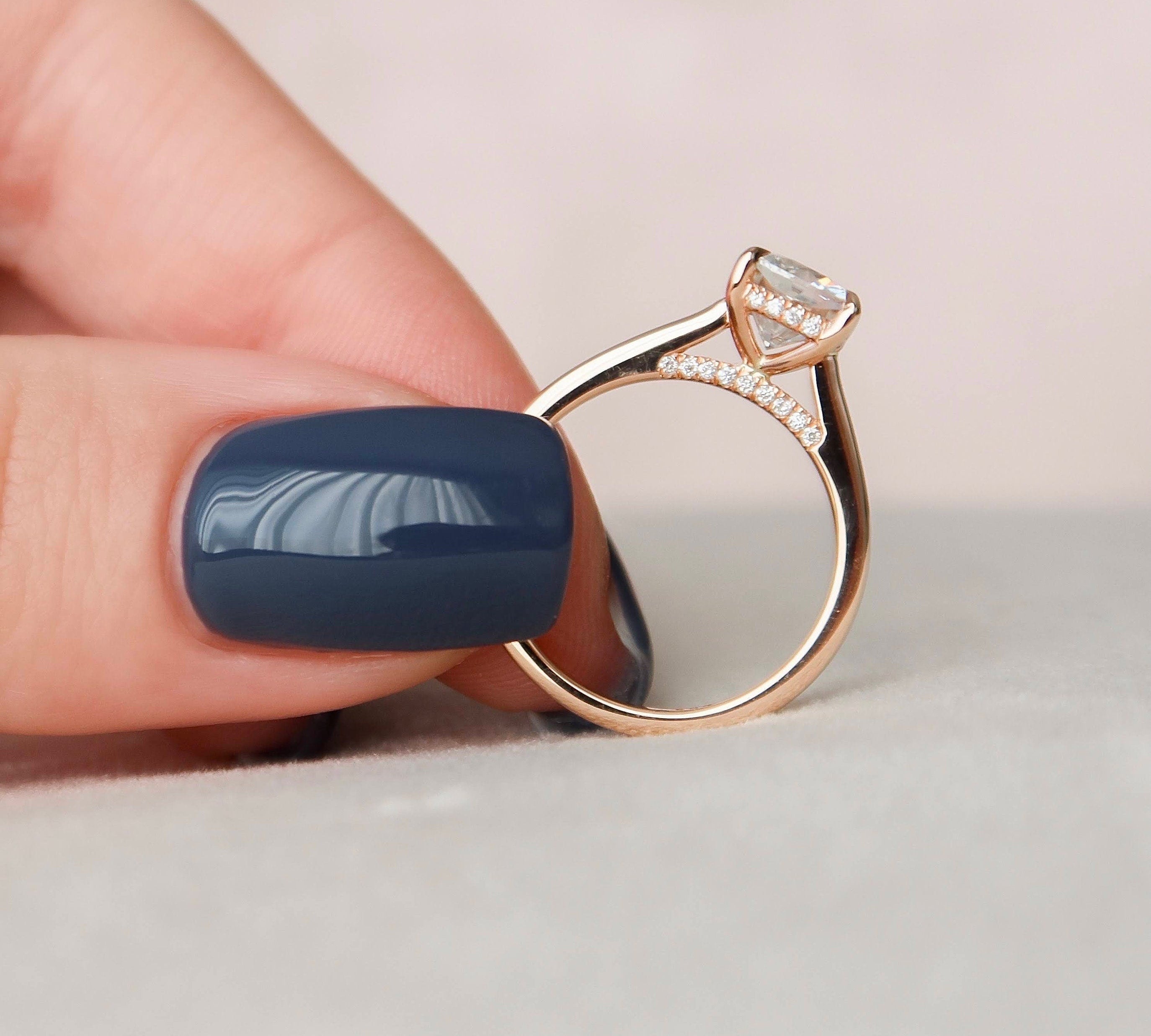 2.0 CT Cushion Hidden Halo & Solitaire Moissanite Engagement Ring 7