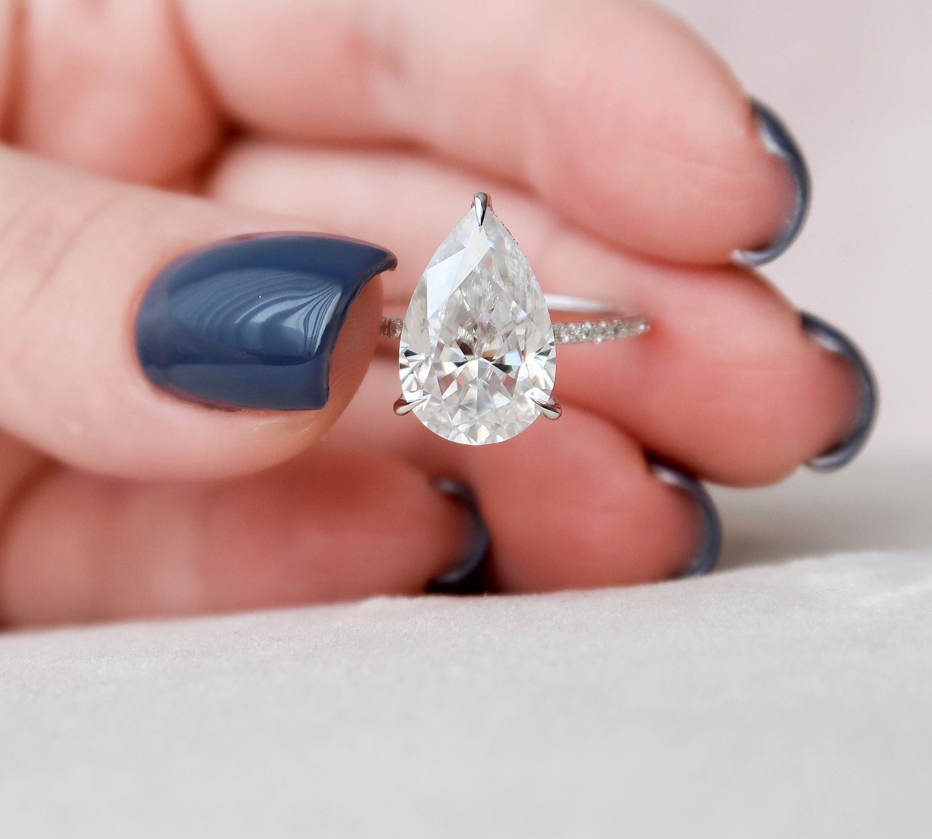 4.5 CT Pear Cut Solitaire & Pave Setting Moissanite Engagement Ring 1