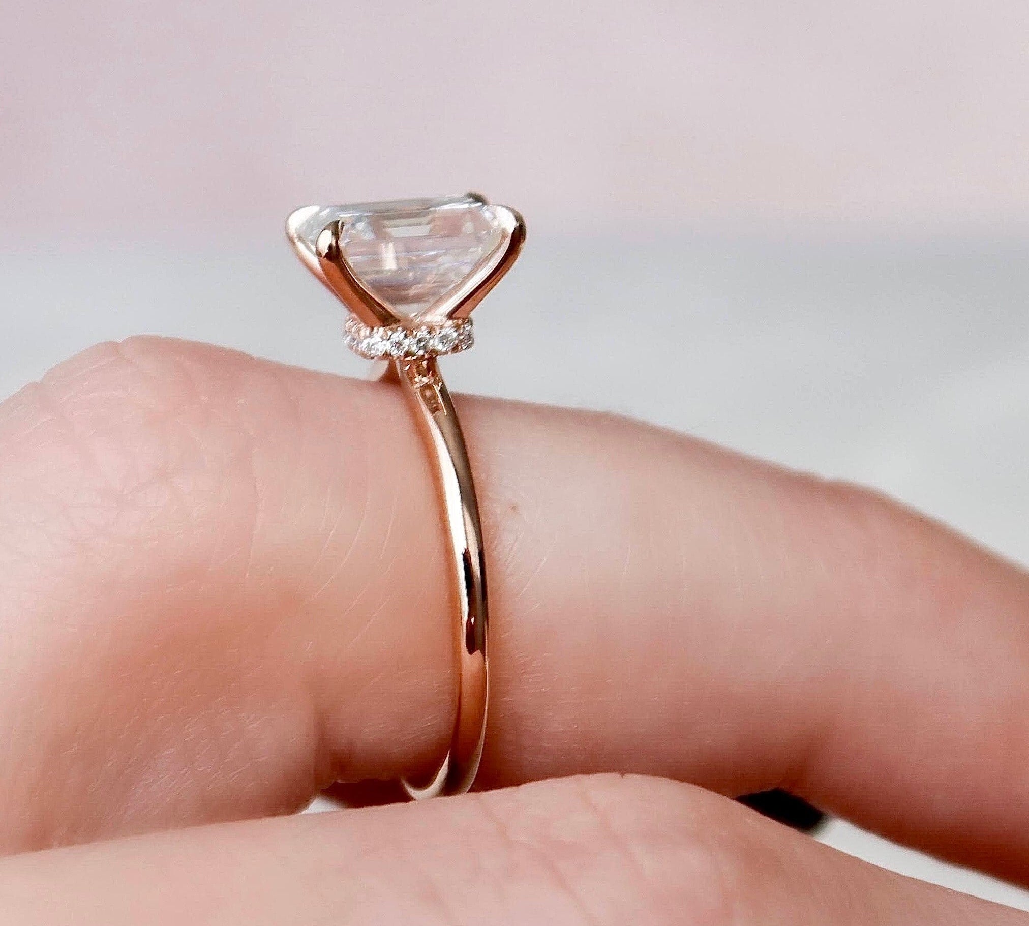 2.0 CT Emerald Hidden Halo & Solitaire Moissanite Engagement Ring 2