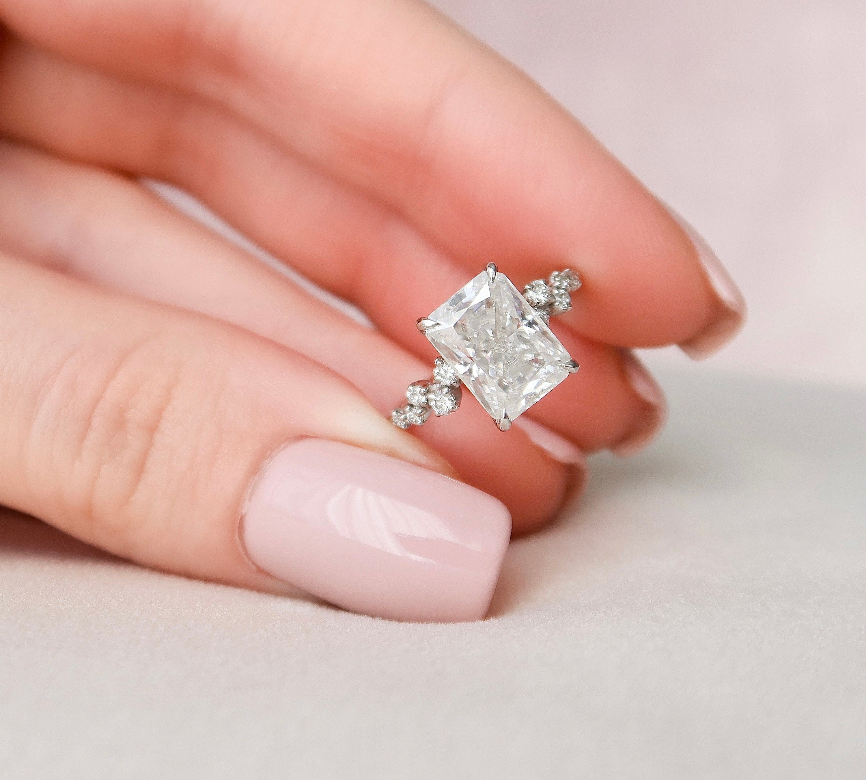 3.5 CT Radiant Cut Cluster Style Moissanite Engagement Ring 1