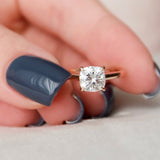 2.0 CT Cushion Hidden Halo & Solitaire Moissanite Engagement Ring 3