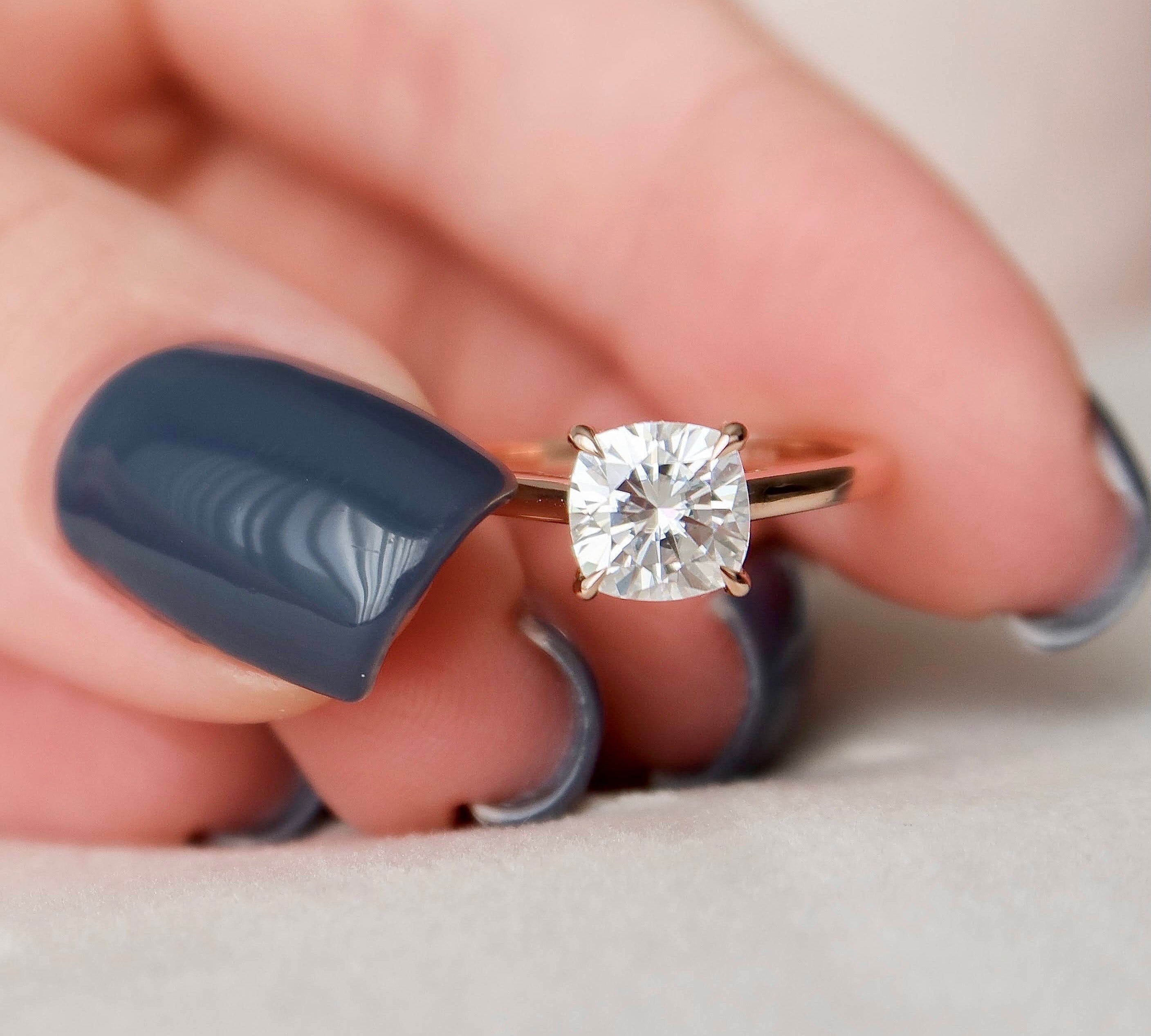 2.0 CT Cushion Hidden Halo & Solitaire Moissanite Engagement Ring 3