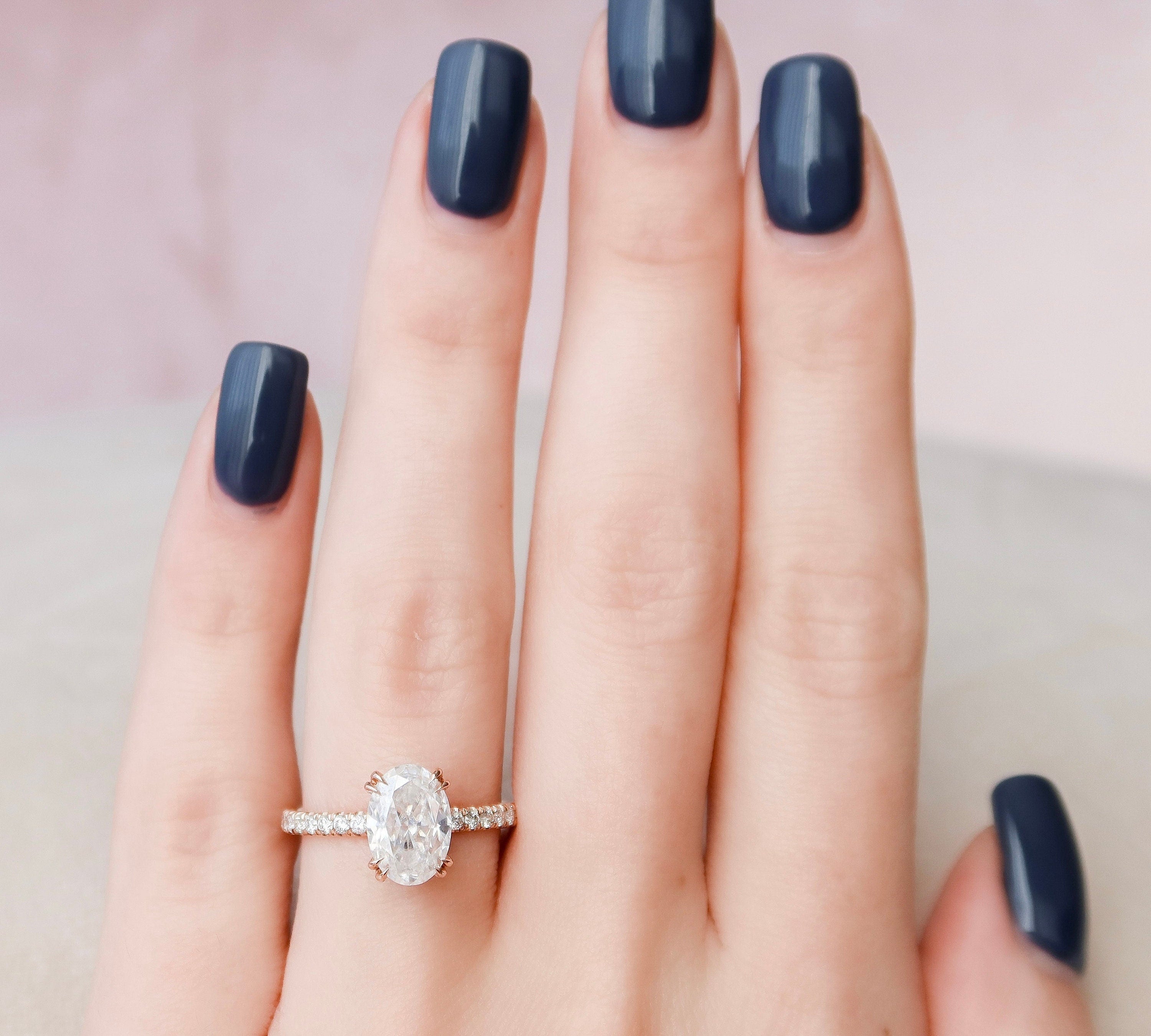 2.0 CT Oval Hidden Halo & Pave Setting Moissanite Engagement Ring 7