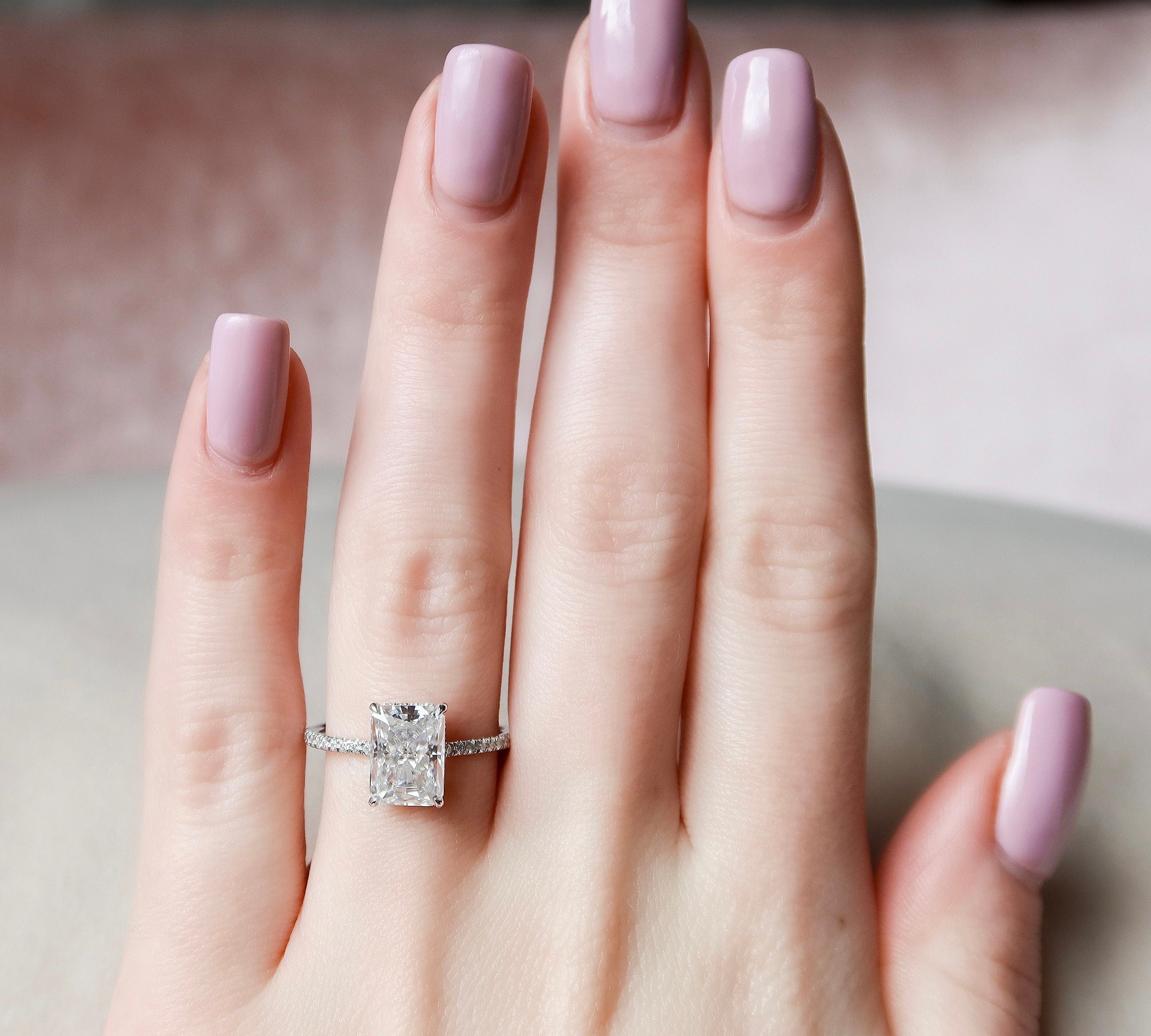 3.5 CT Radiant Hidden Halo Pave  Moissanite Engagement Ring 3