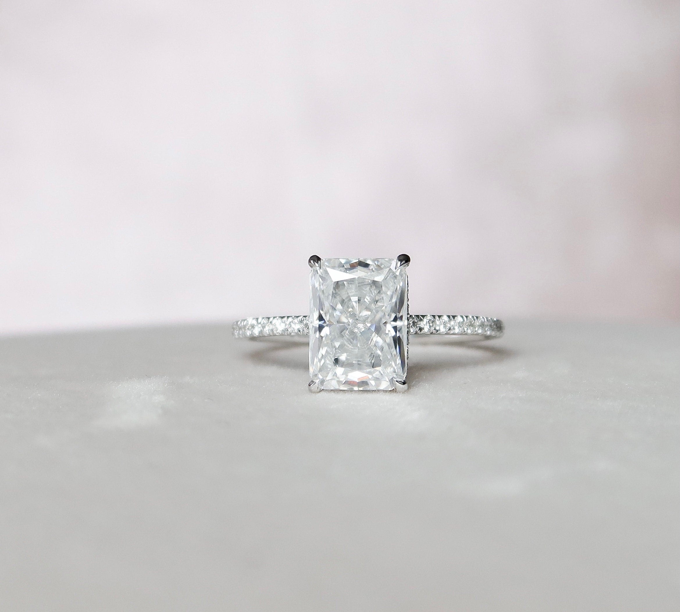 3.5 CT Radiant Hidden Halo Pave  Moissanite Engagement Ring 2