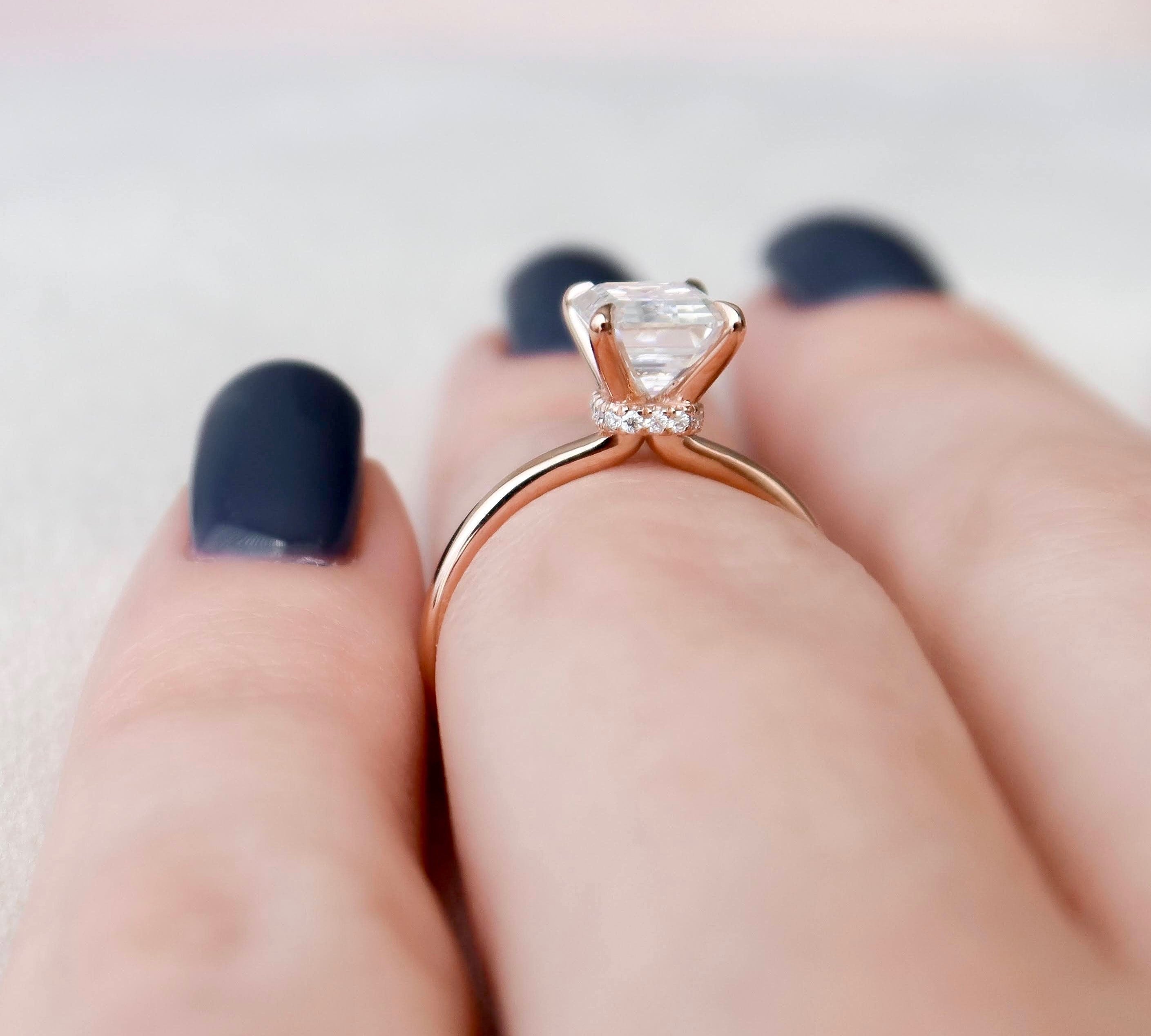 2.0 CT Emerald Hidden Halo & Solitaire Moissanite Engagement Ring 3