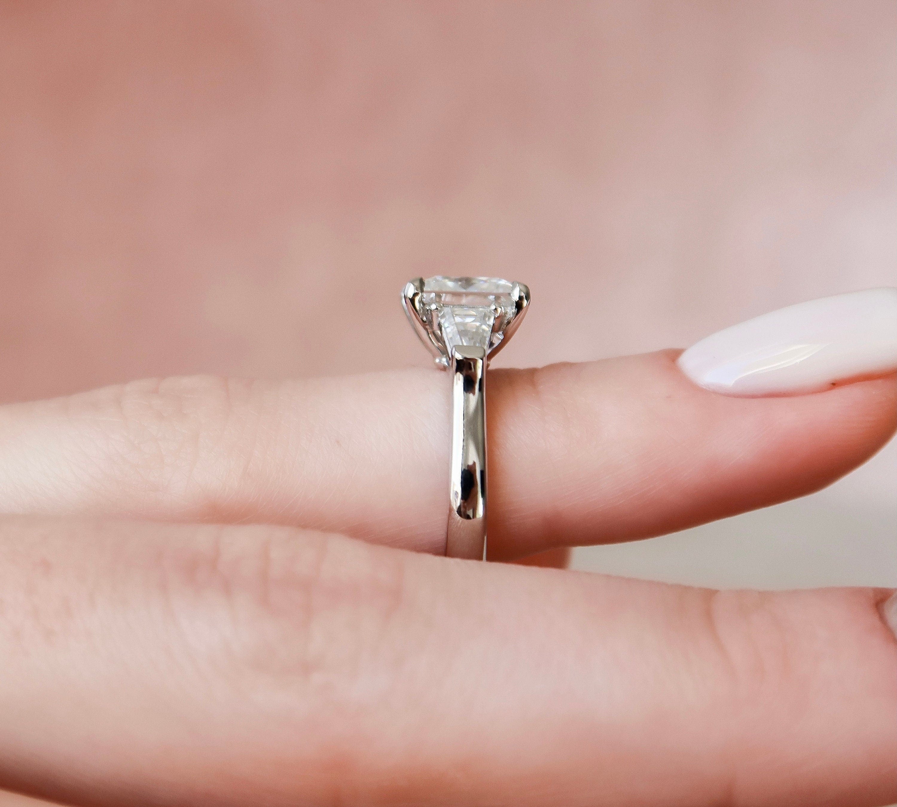 3.0 CT Princess Cut Three Stone Moissanite Engagement Ring 3