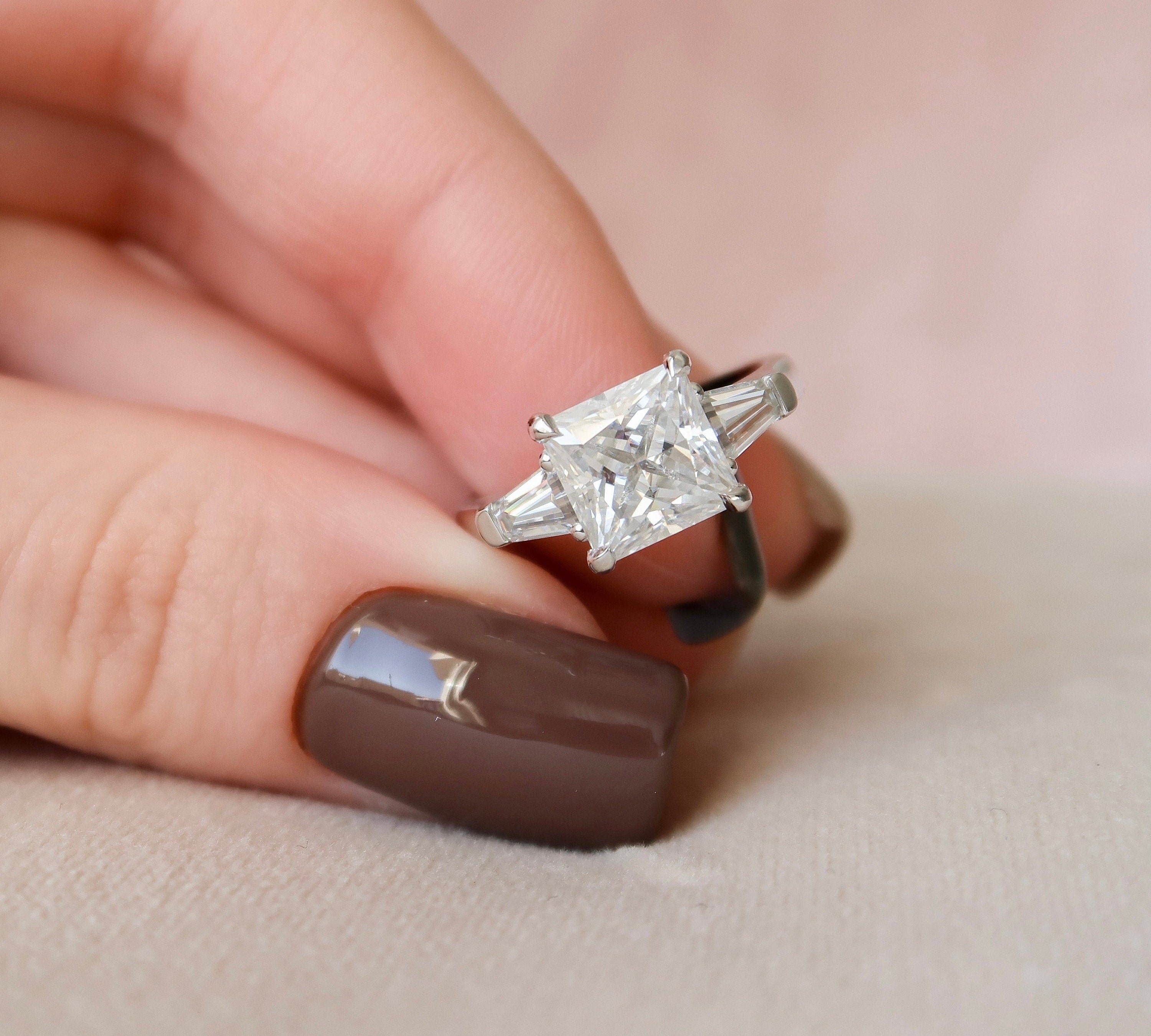 3.0 CT Princess Cut Three Stone Moissanite Engagement Ring 1