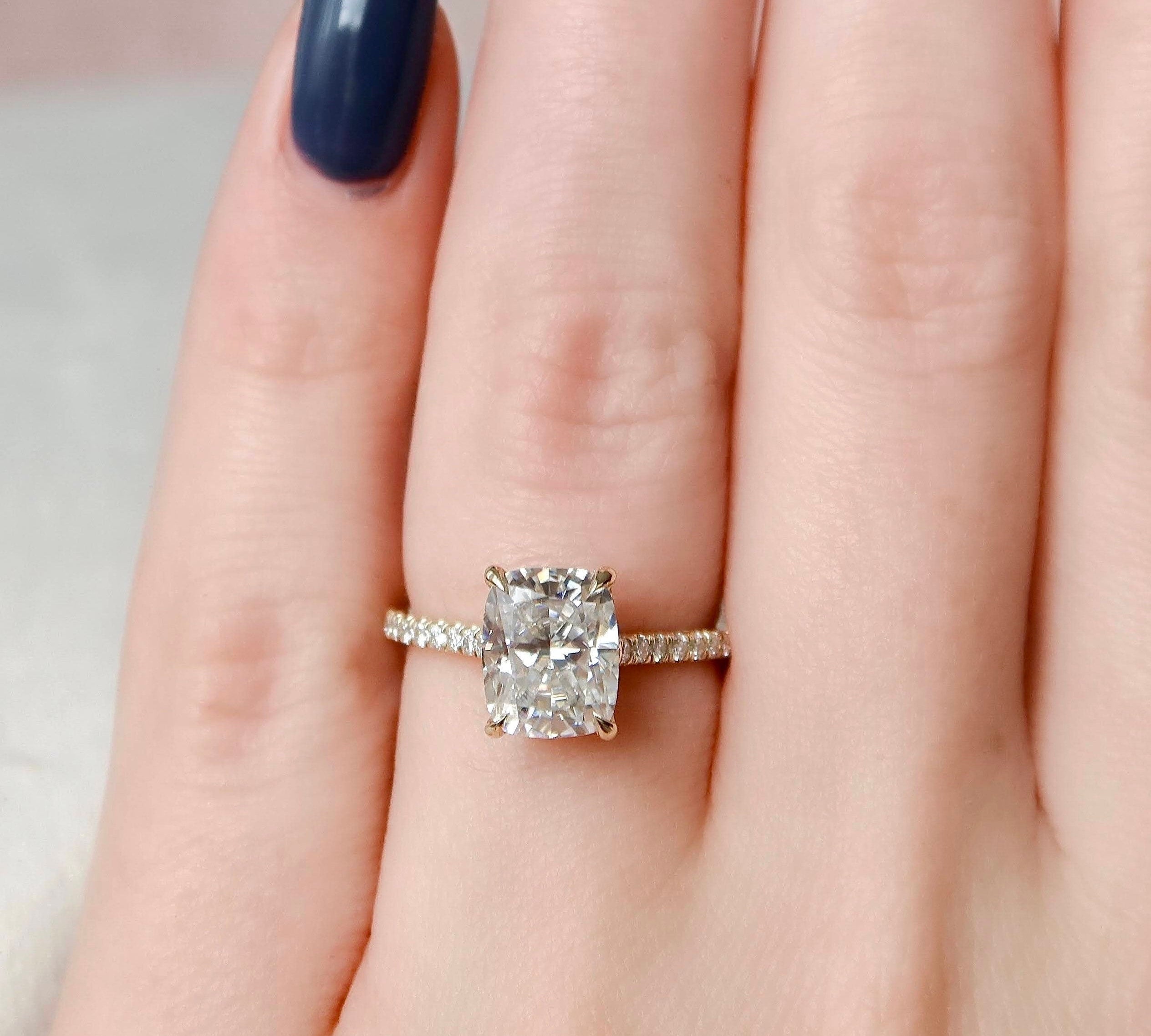 2.5 CT Cushion Hidden Halo & Pave Setting Moissanite Engagement Ring 1