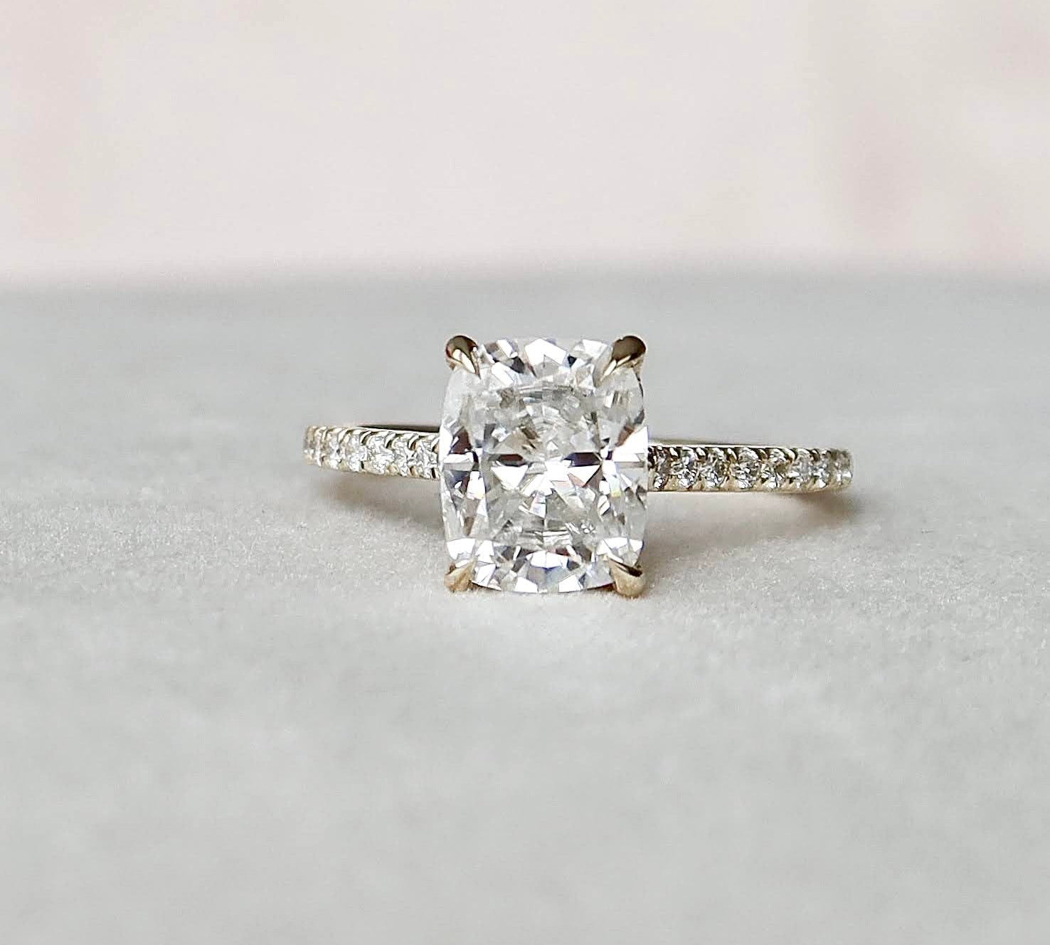 2.5 CT Cushion Hidden Halo & Pave Setting Moissanite Engagement Ring 2