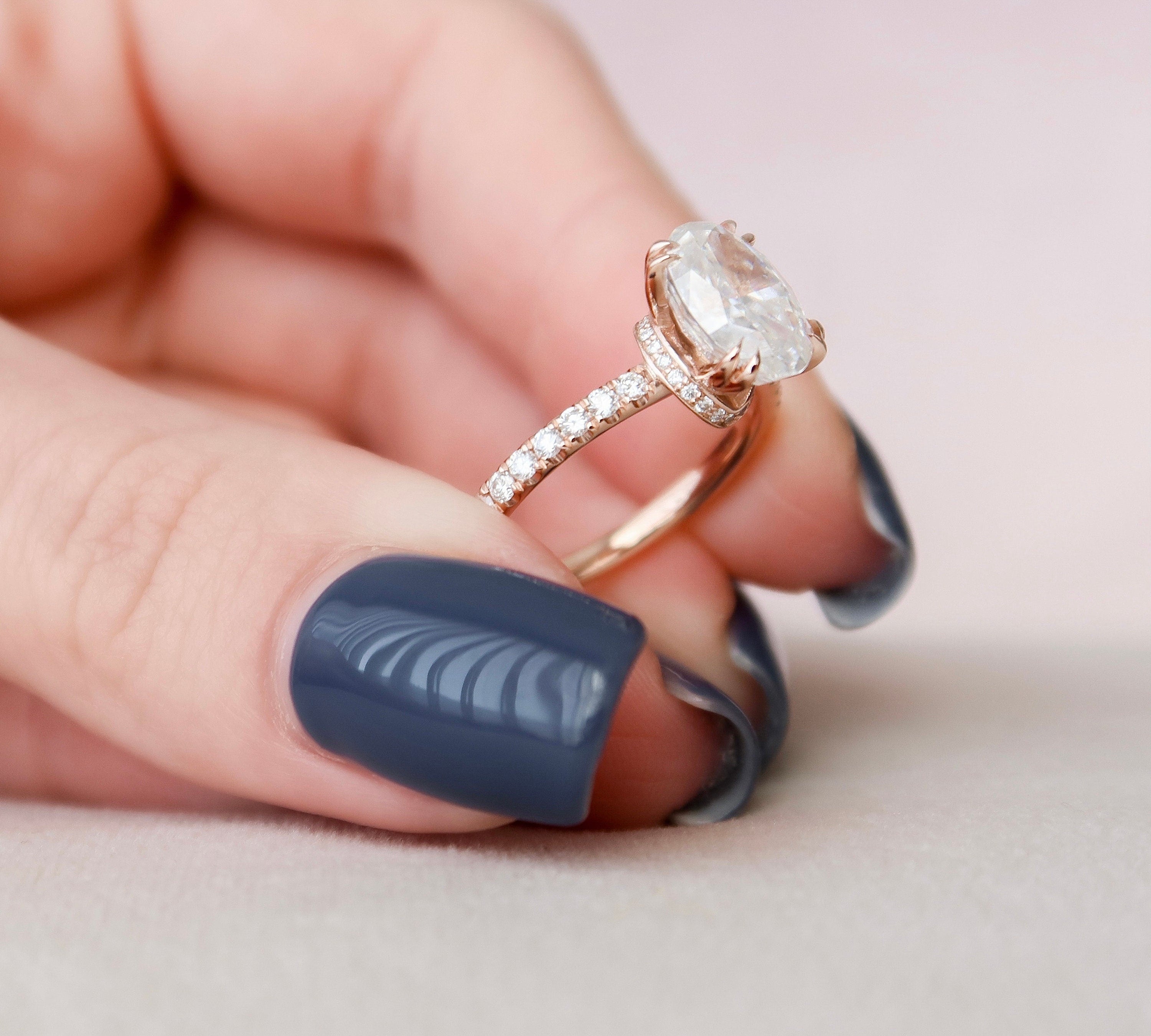 2.0 CT Oval Hidden Halo & Pave Setting Moissanite Engagement Ring 6