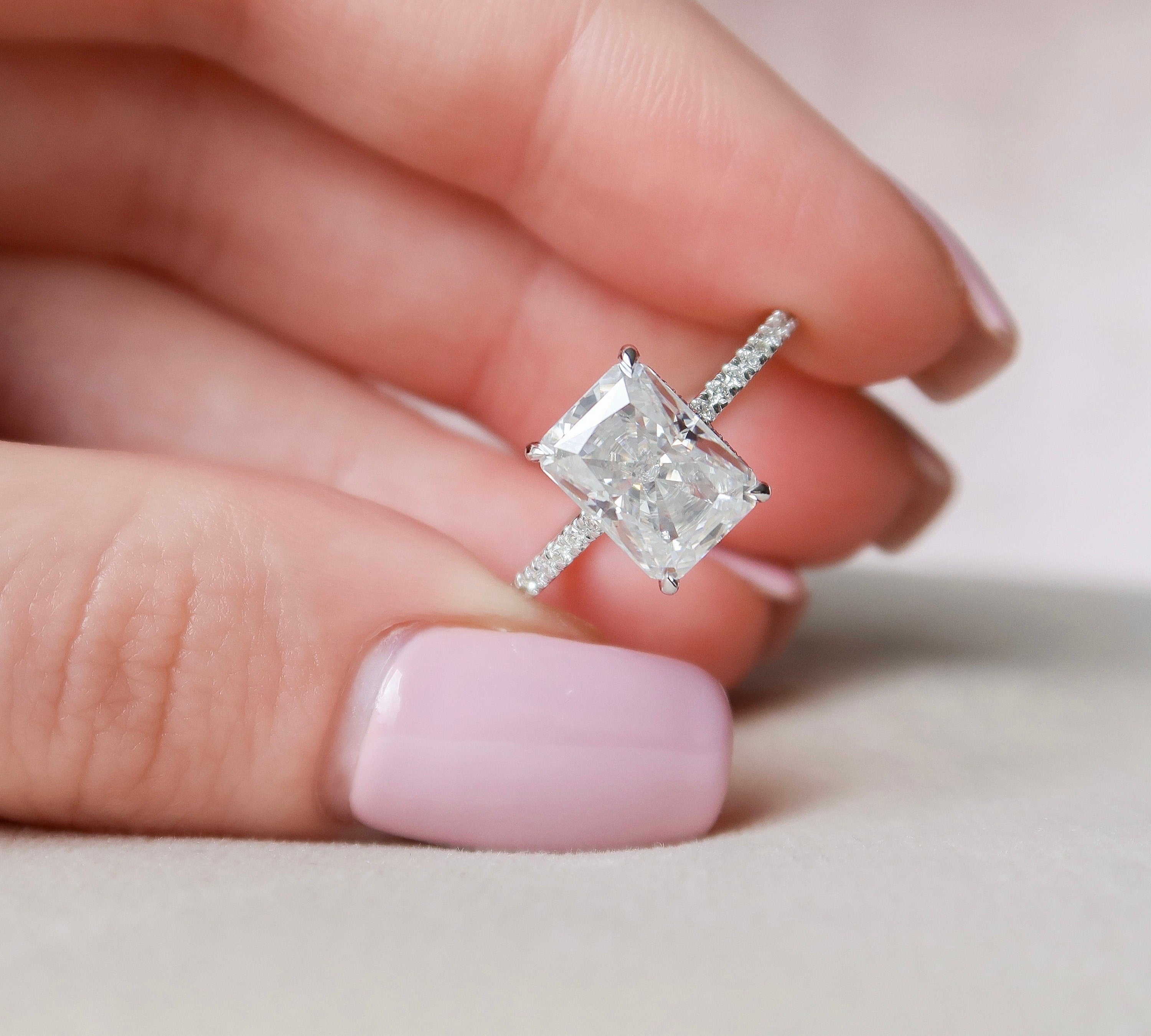 3.5 CT Radiant Hidden Halo Pave  Moissanite Engagement Ring 1