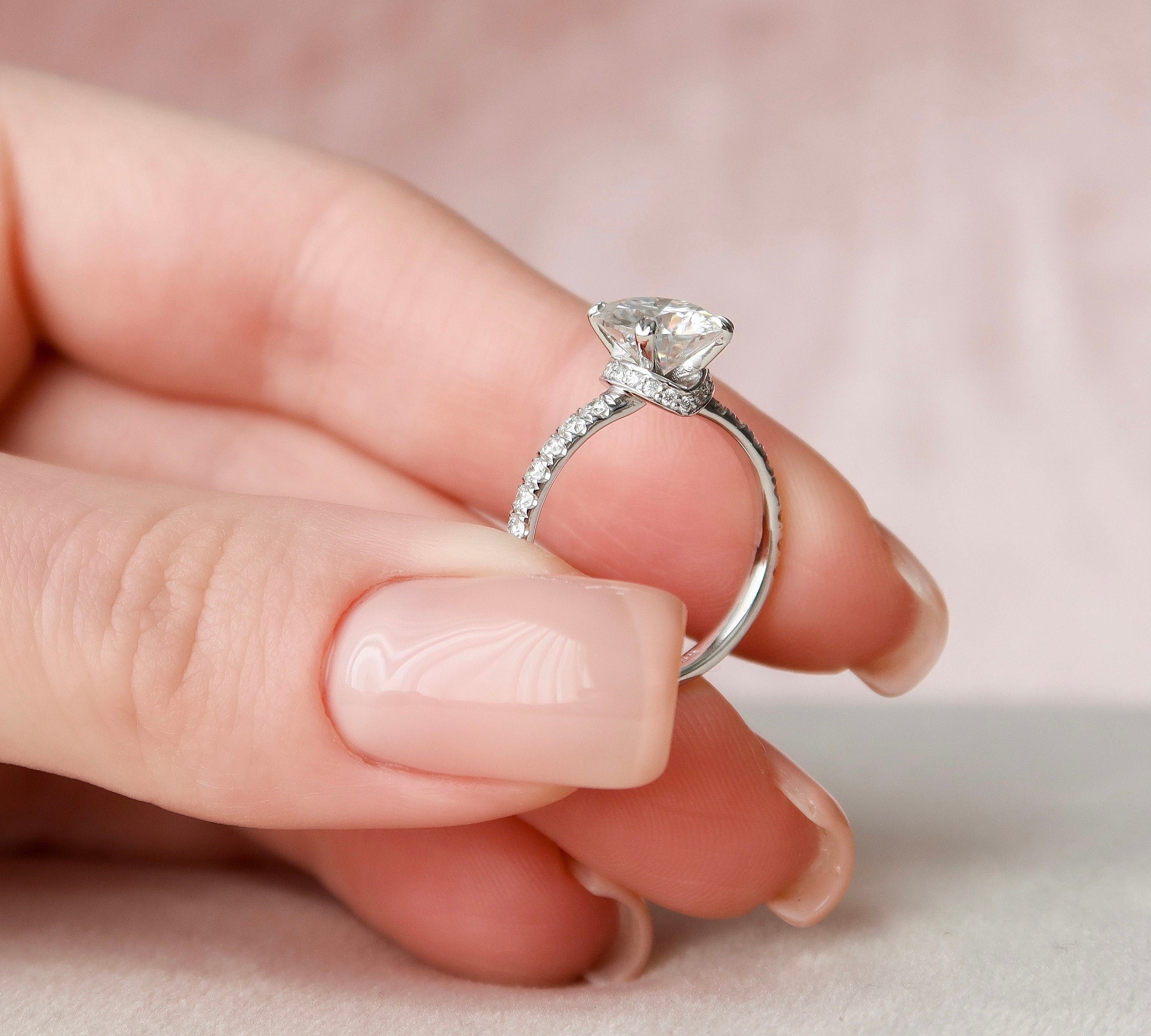 2.0 CT Round Hidden Halo Pave Moissanite Engagement Ring 2