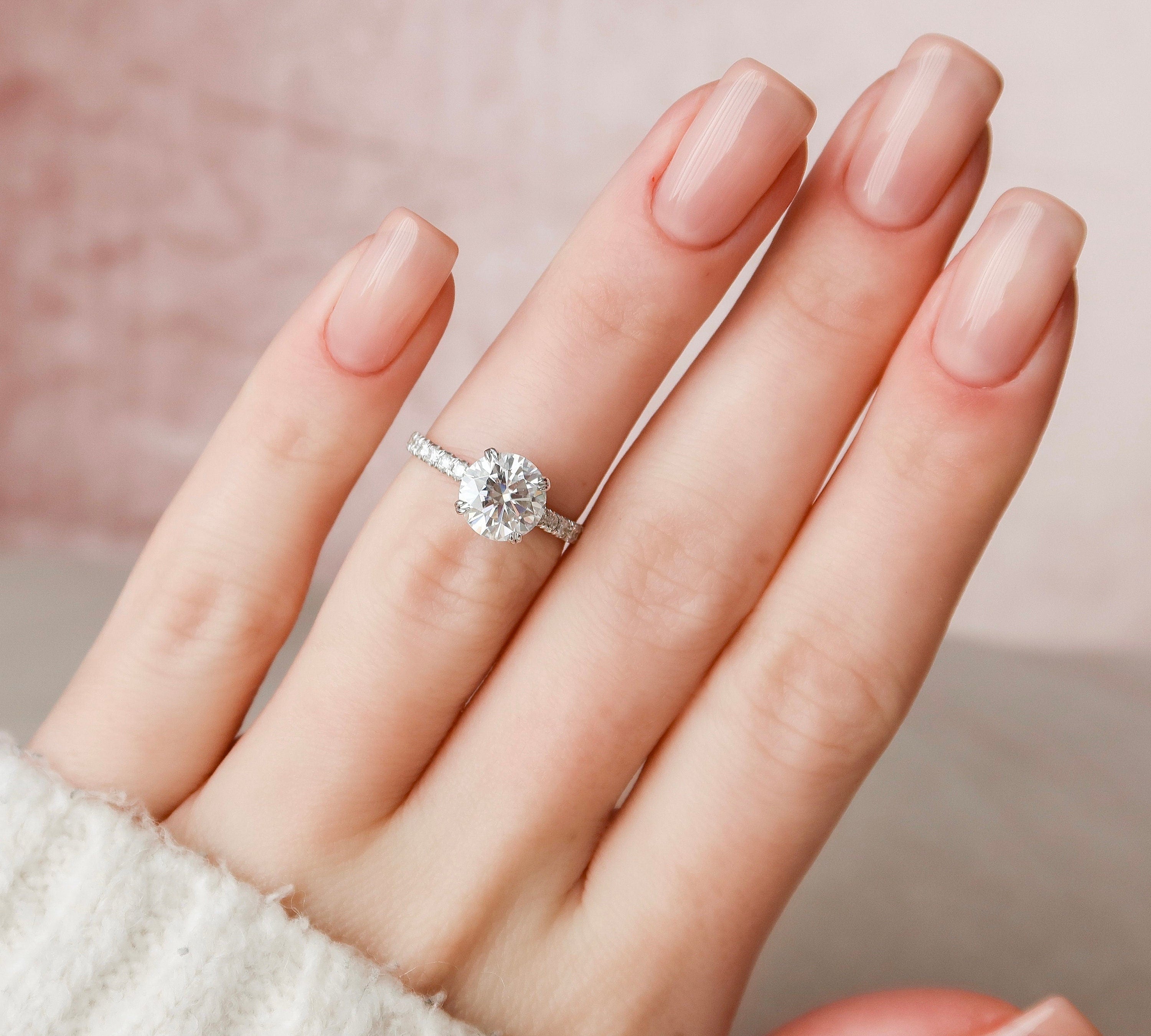 2.0 CT Round Hidden Halo Pave Moissanite Engagement Ring 3