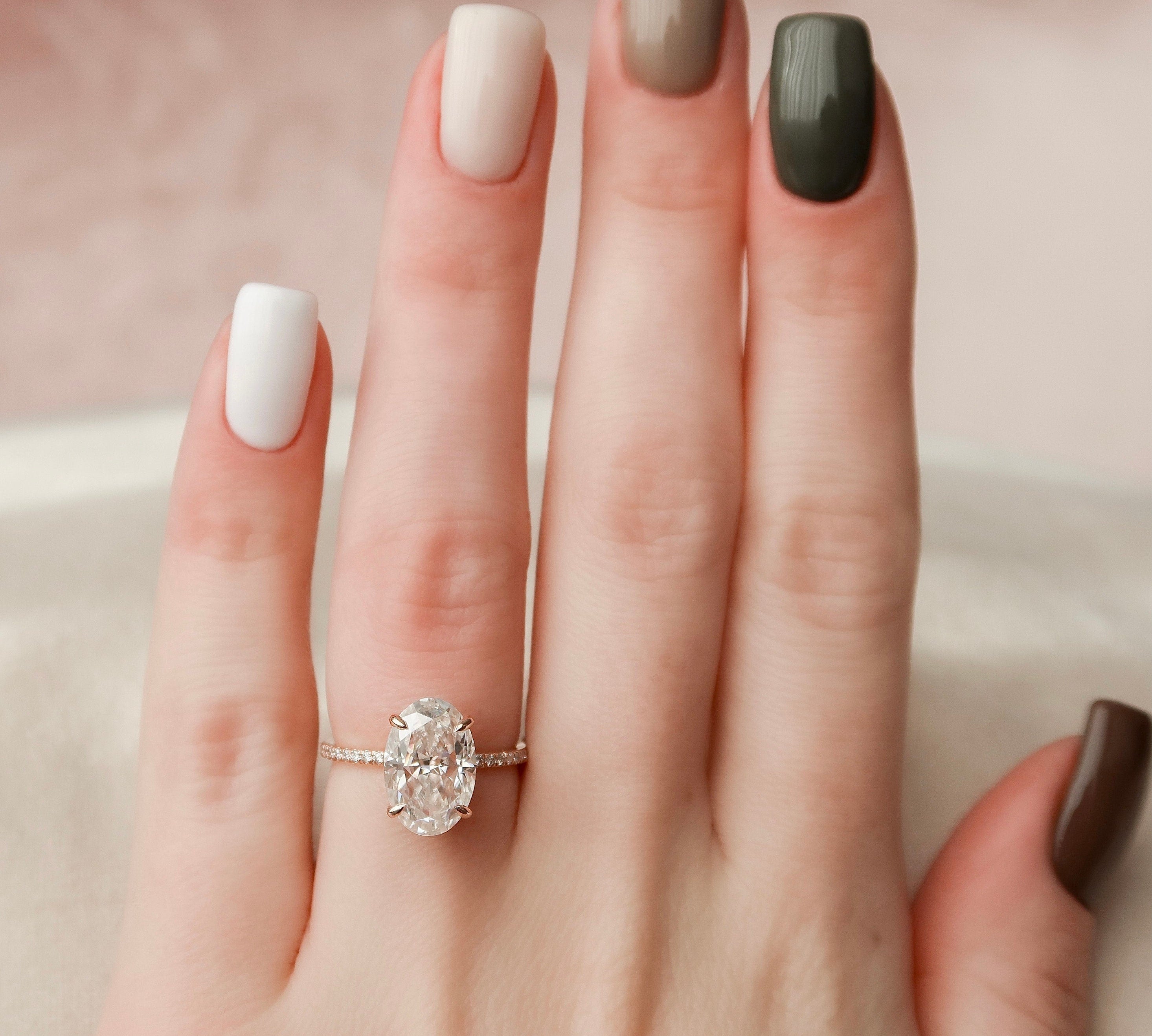 3.5 CT Oval Hidden Halo & Pave Moissanite Engagement Ring 2