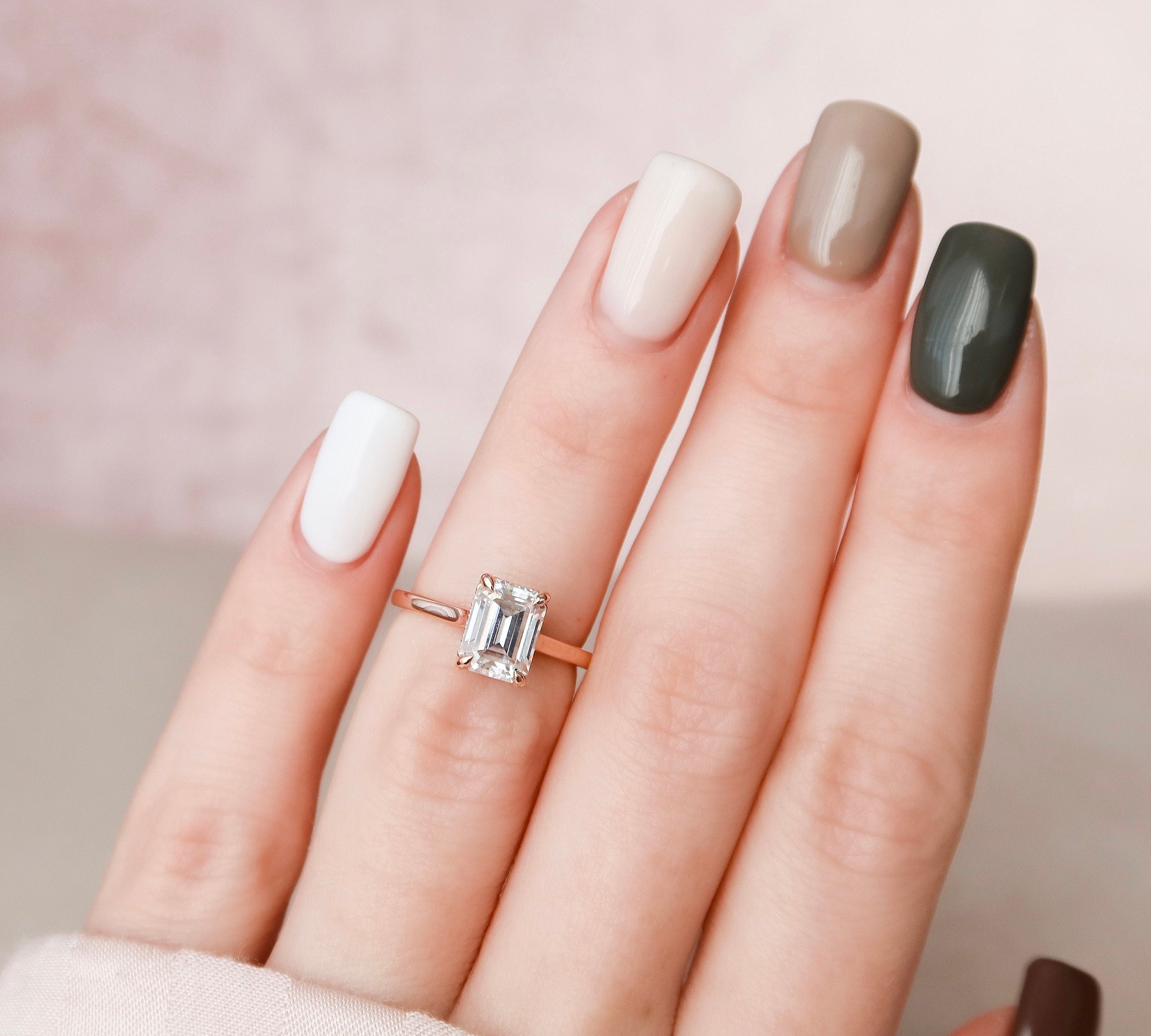 1.5 CT Emerald Solitaire & Hidden Halo Moissanite Engagement Ring 2