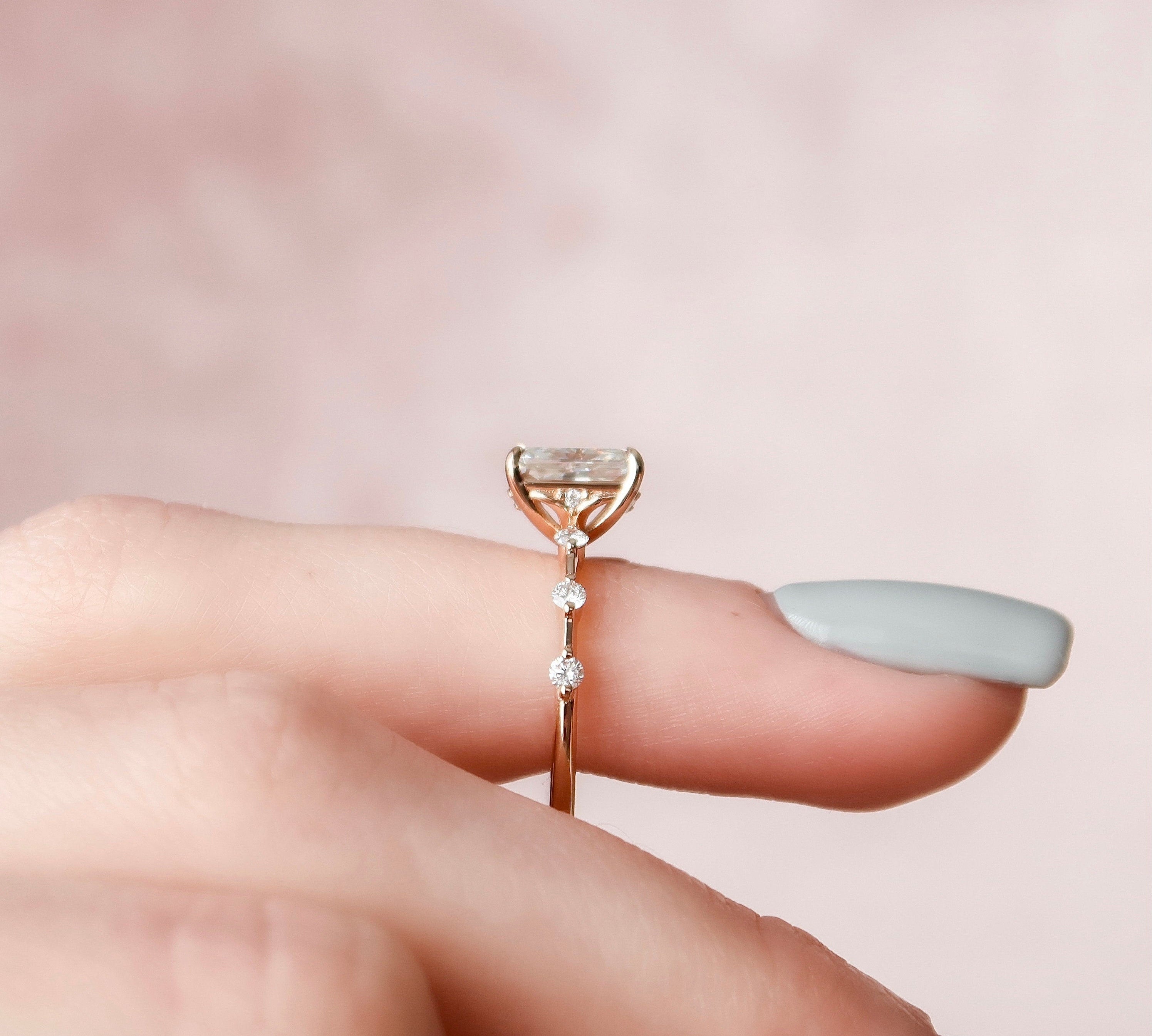 1.50 CT Radiant Dainty Moissanite Engagement Ring 2