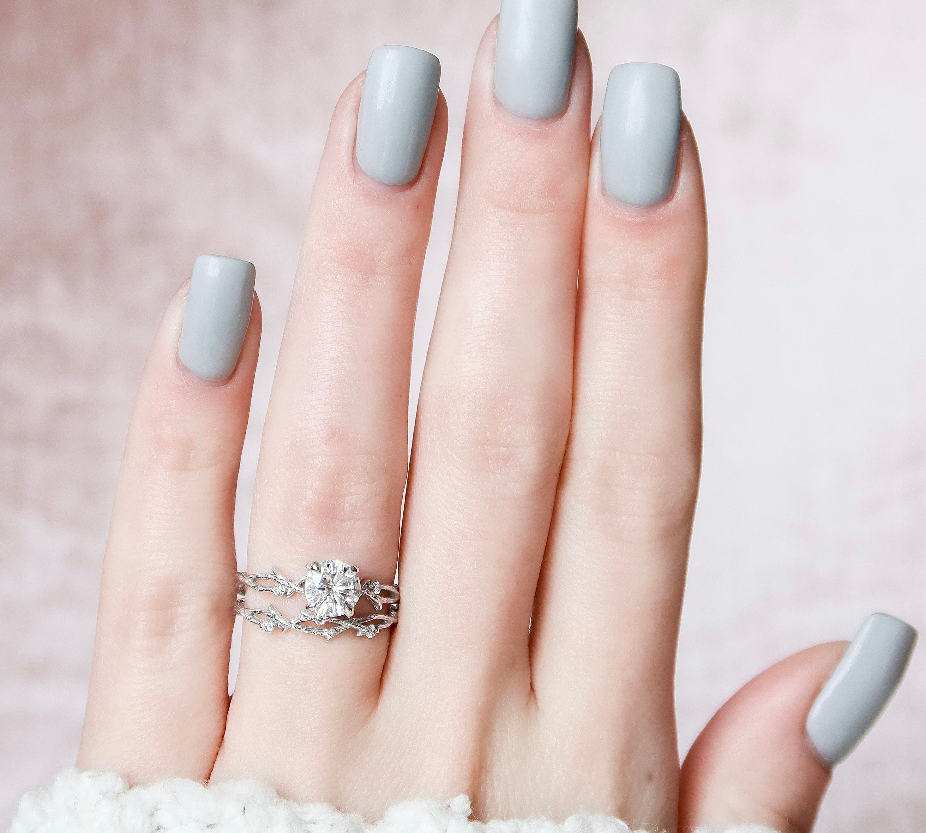 1.0 CT Round Twig Style Pave Moissanite Engagement Ring 2