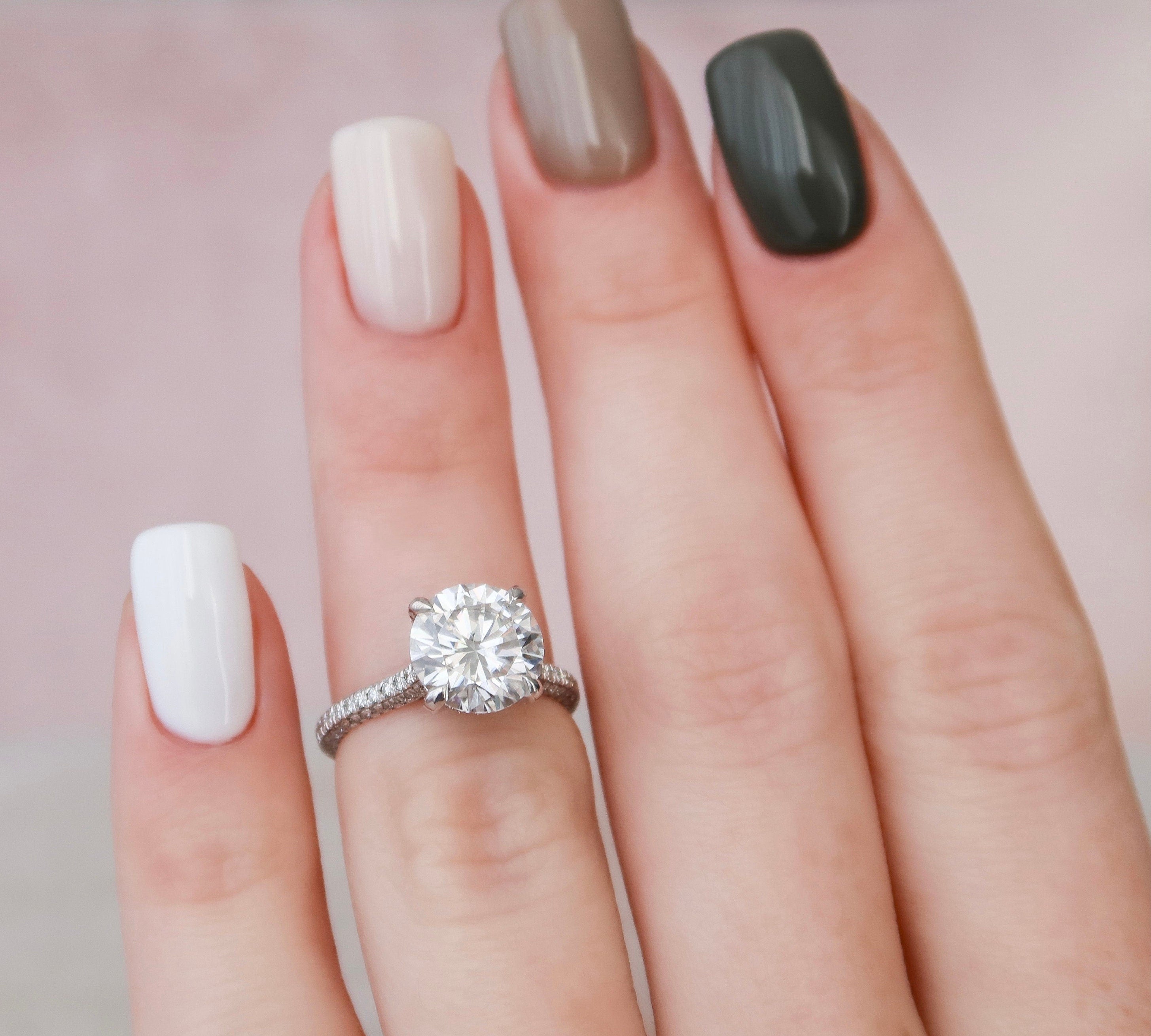 2.5 CT Round Cut Hidden Halo & Pave Setting Engagement Ring 3