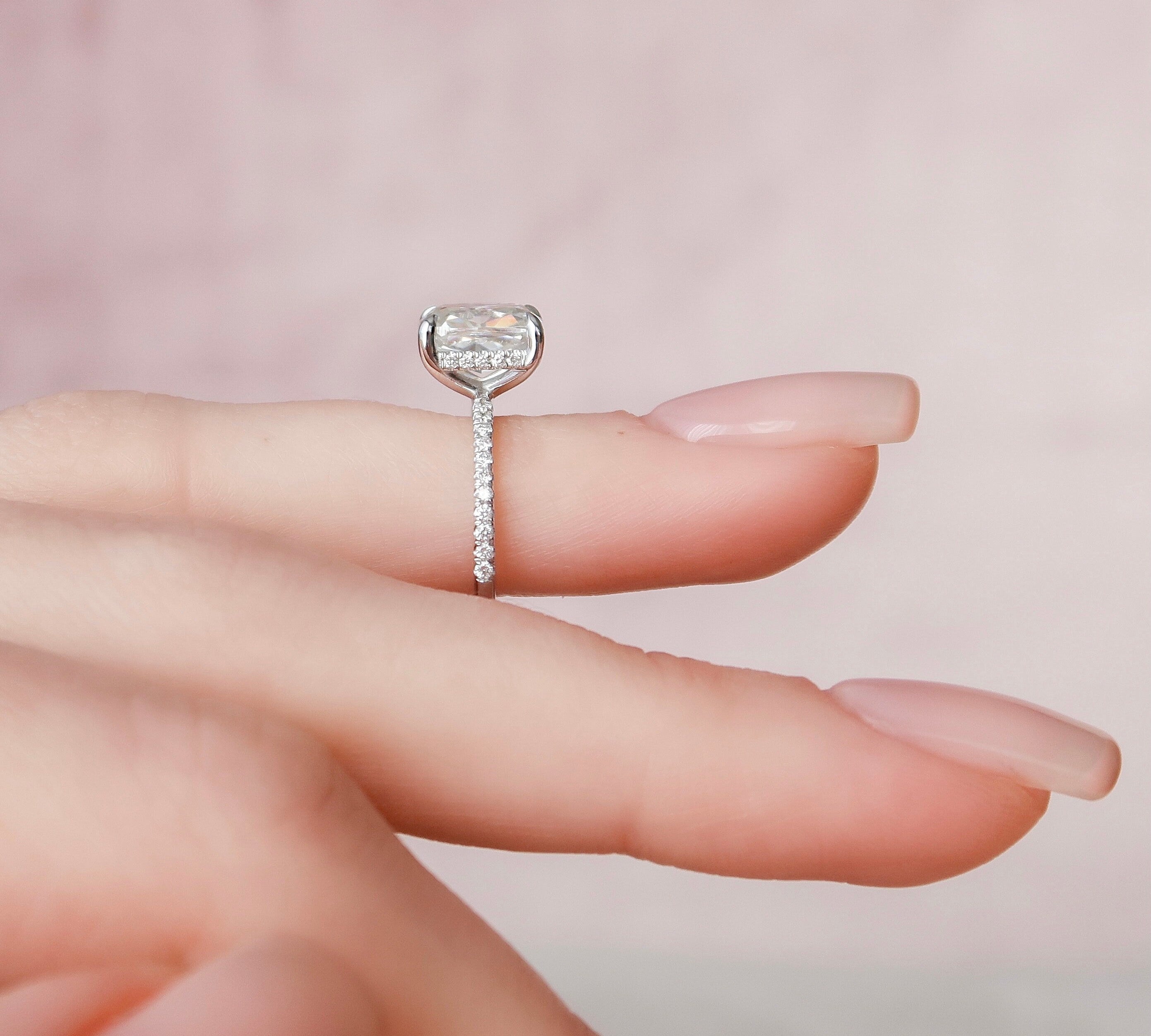 2.0 CT Cushion Cut Pave Setting Moissanite Engagement Ring 2