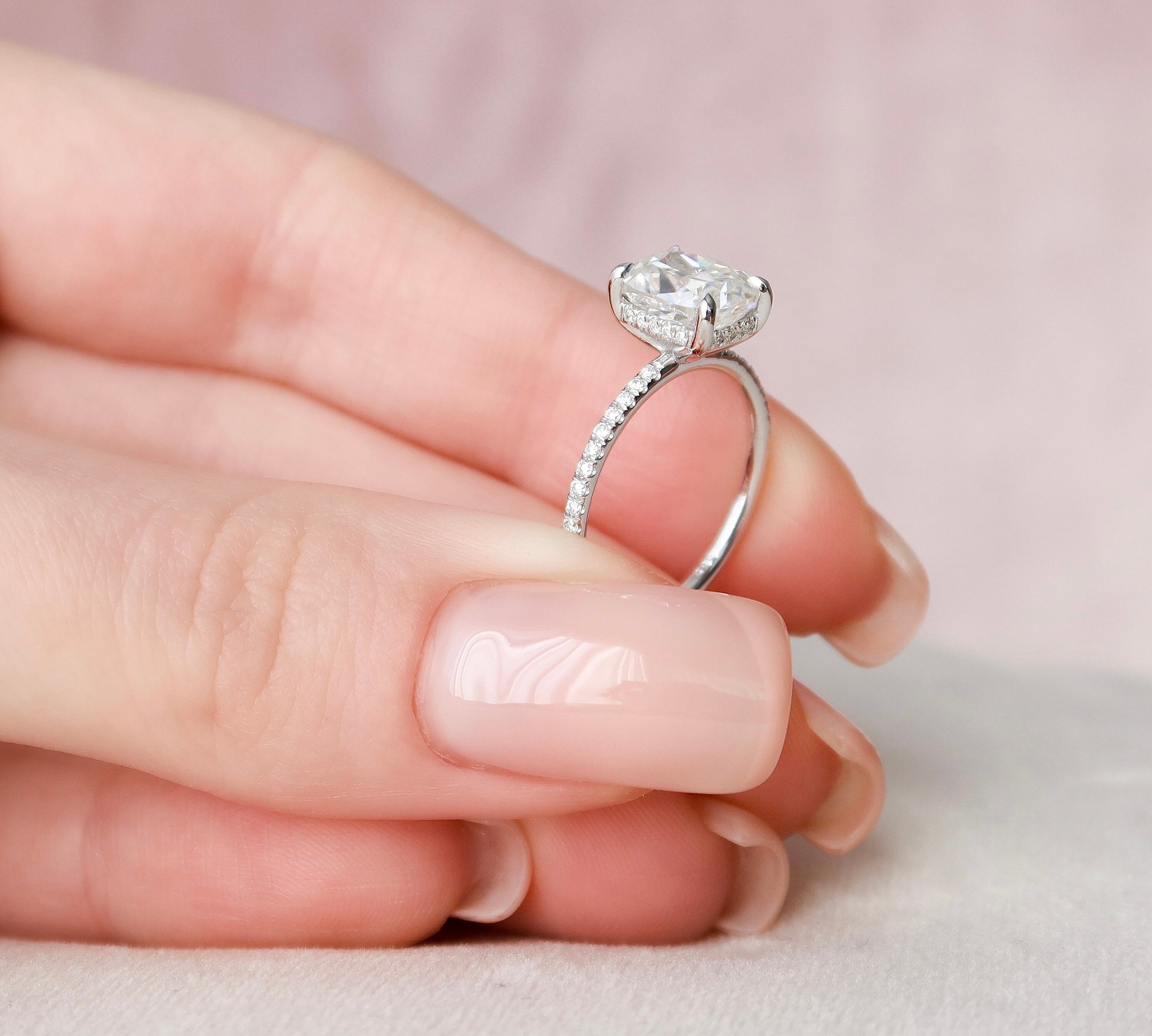 2.0 CT Cushion Cut Pave Setting Moissanite Engagement Ring 3