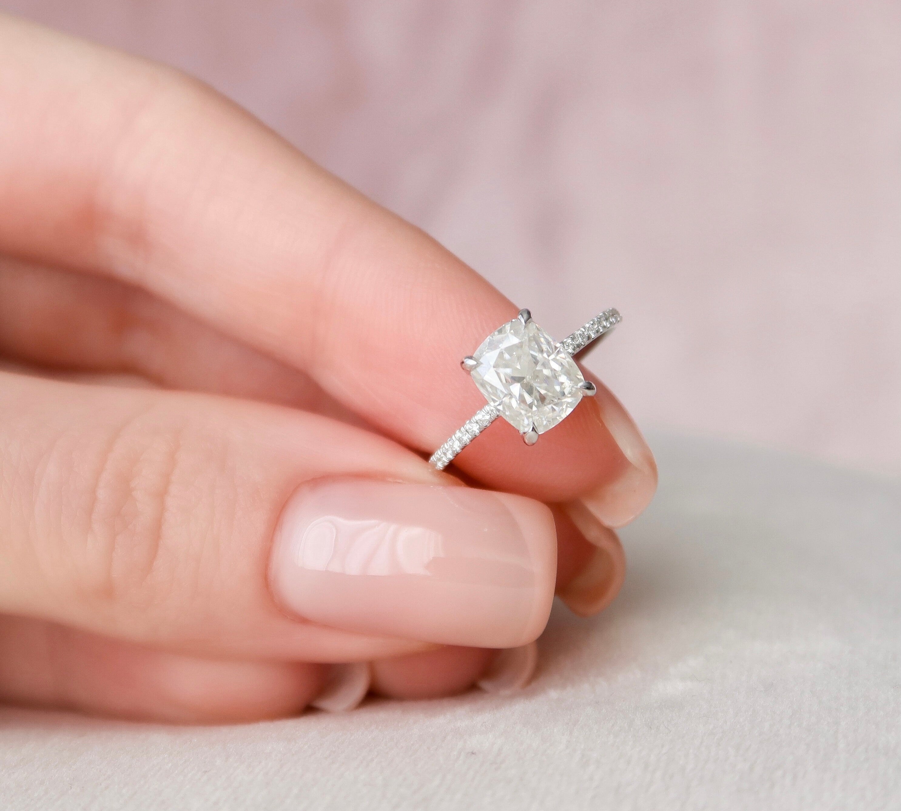 2.0 CT Cushion Cut Pave Setting Moissanite Engagement Ring 1