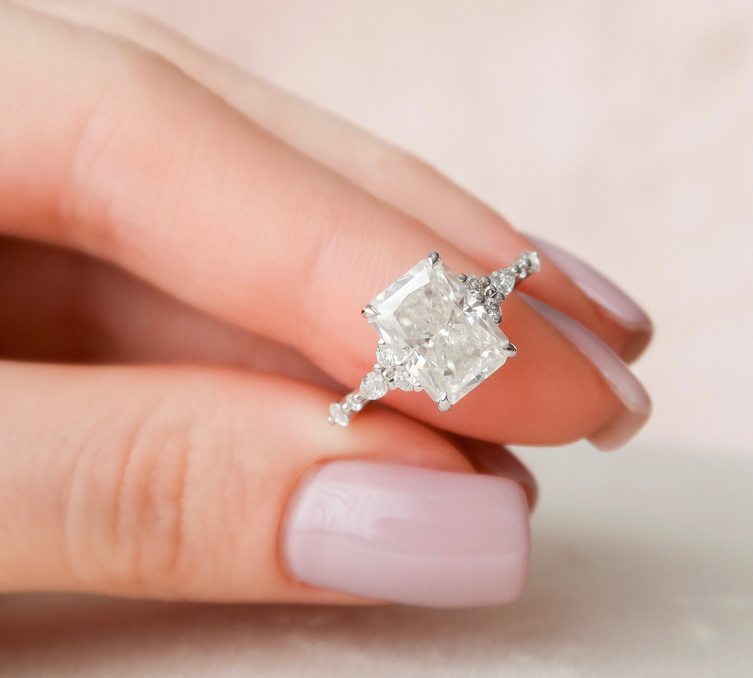 3.50 CT Radiant Cluster Style Moissanite Engagement Ring 1