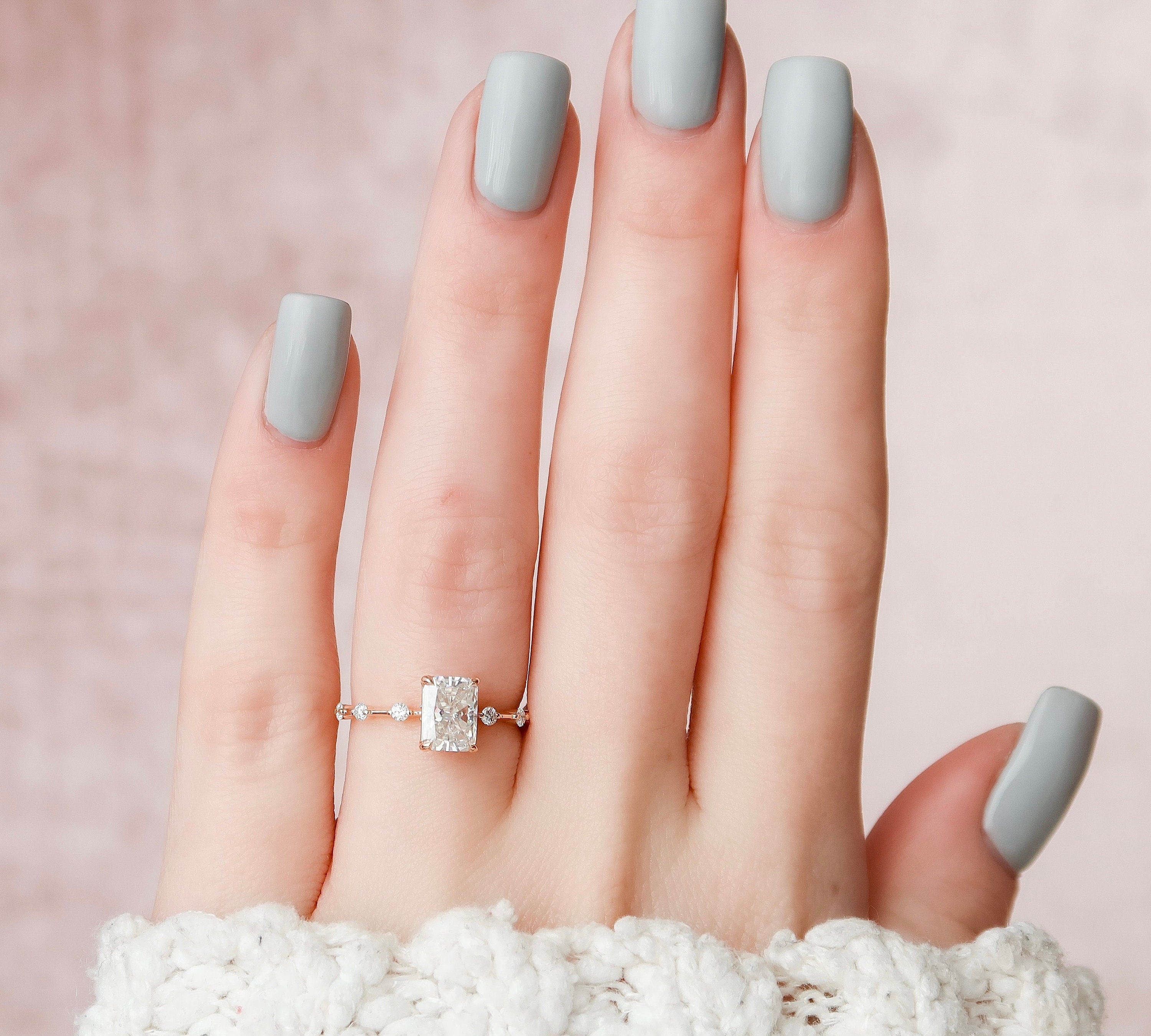 1.50 CT Radiant Dainty Moissanite Engagement Ring 3