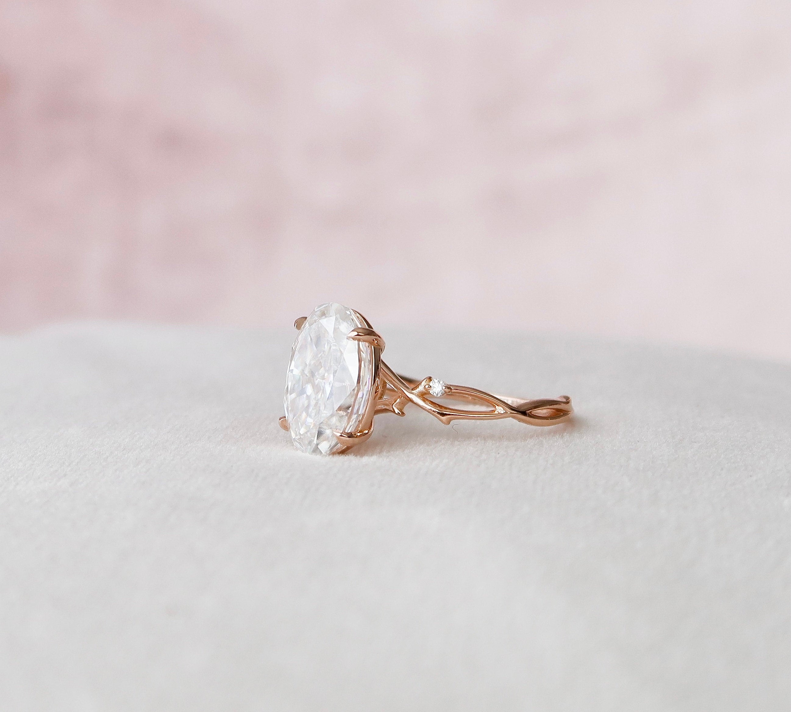 5.0 CT Oval Solitaire & Twig Pave Style Moissanite Engagement Ring 2