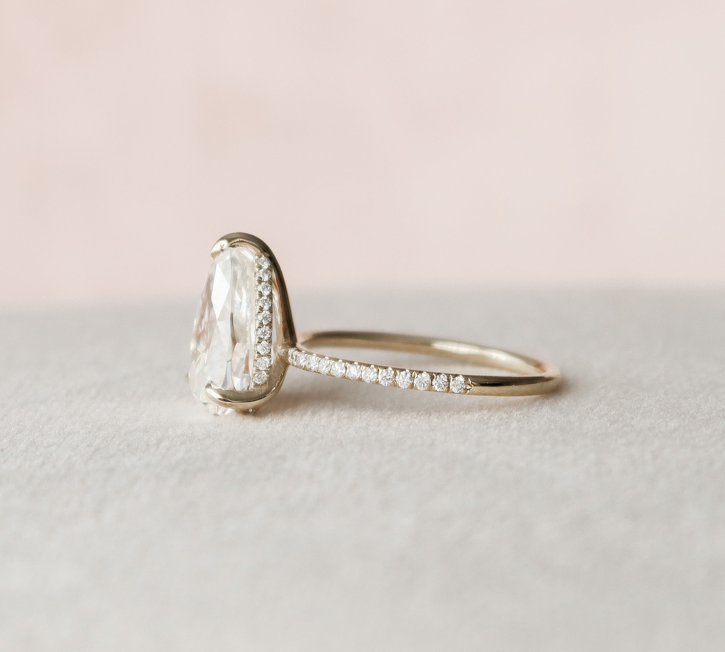 2.5 CT Pear Cut Hidden Halo & Pave Moissanite Engagement Ring 3