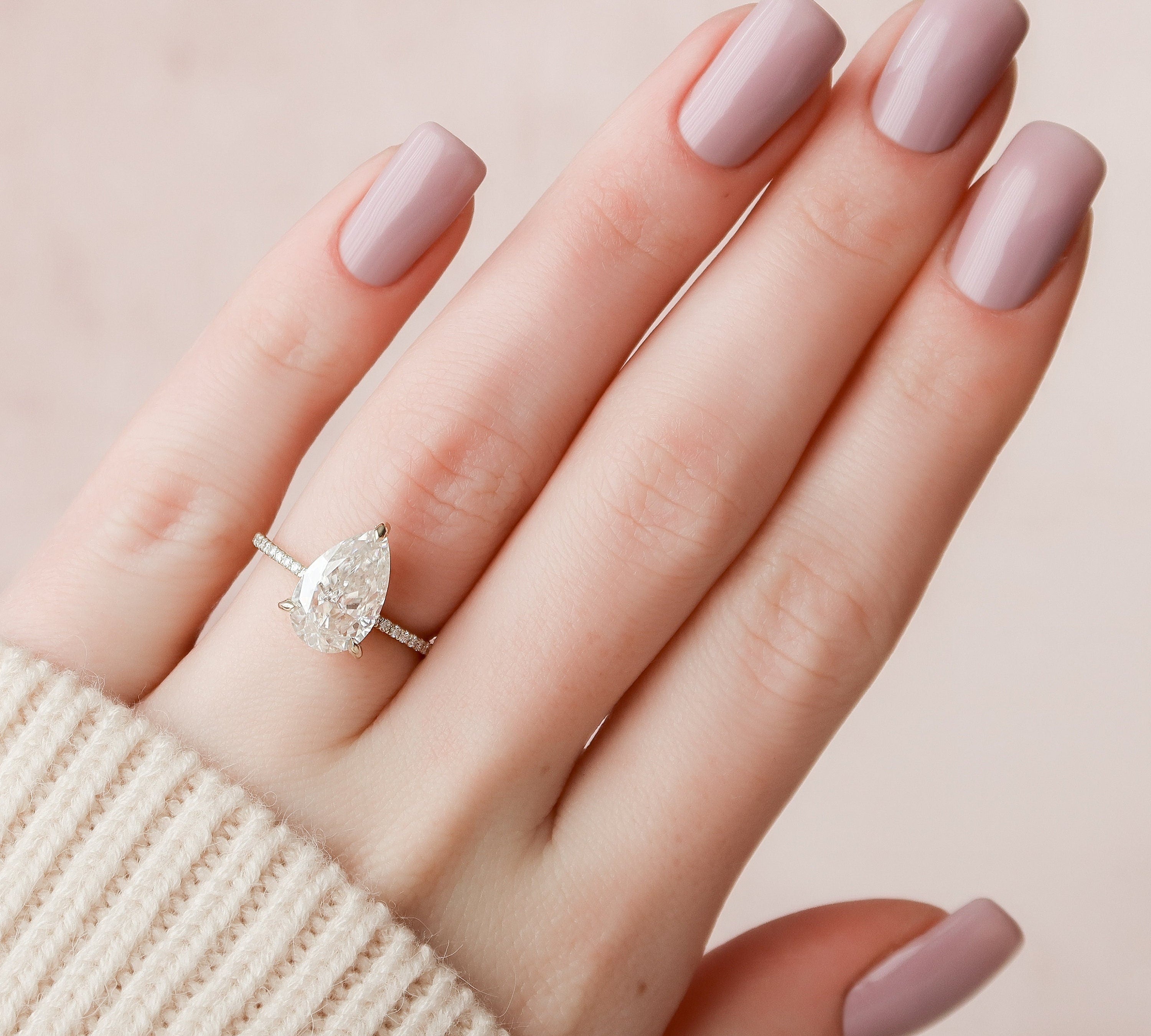 2.5 CT Pear Cut Hidden Halo & Pave Moissanite Engagement Ring 2