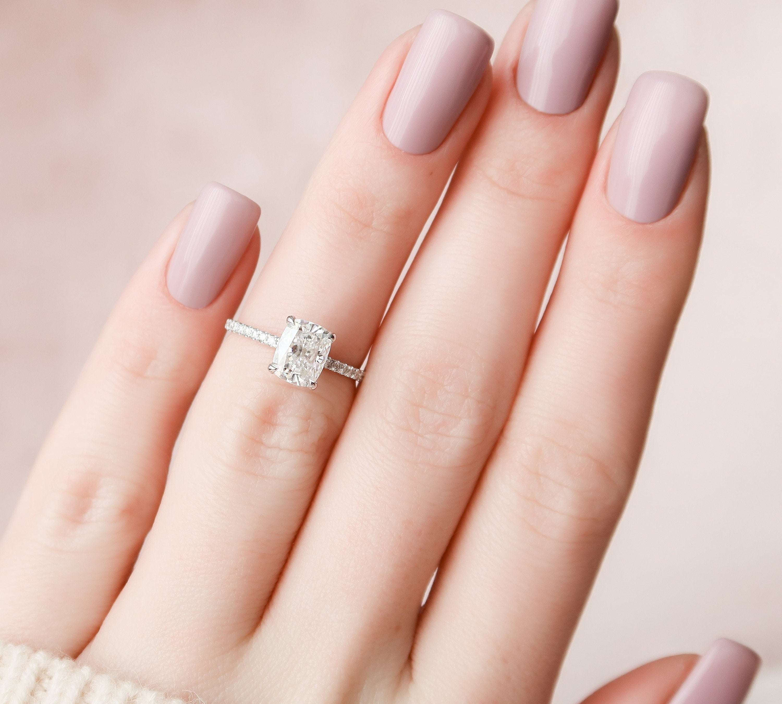 1.5 CT Cushion Hidden Halo Pave Moissanite Engagement Ring 3