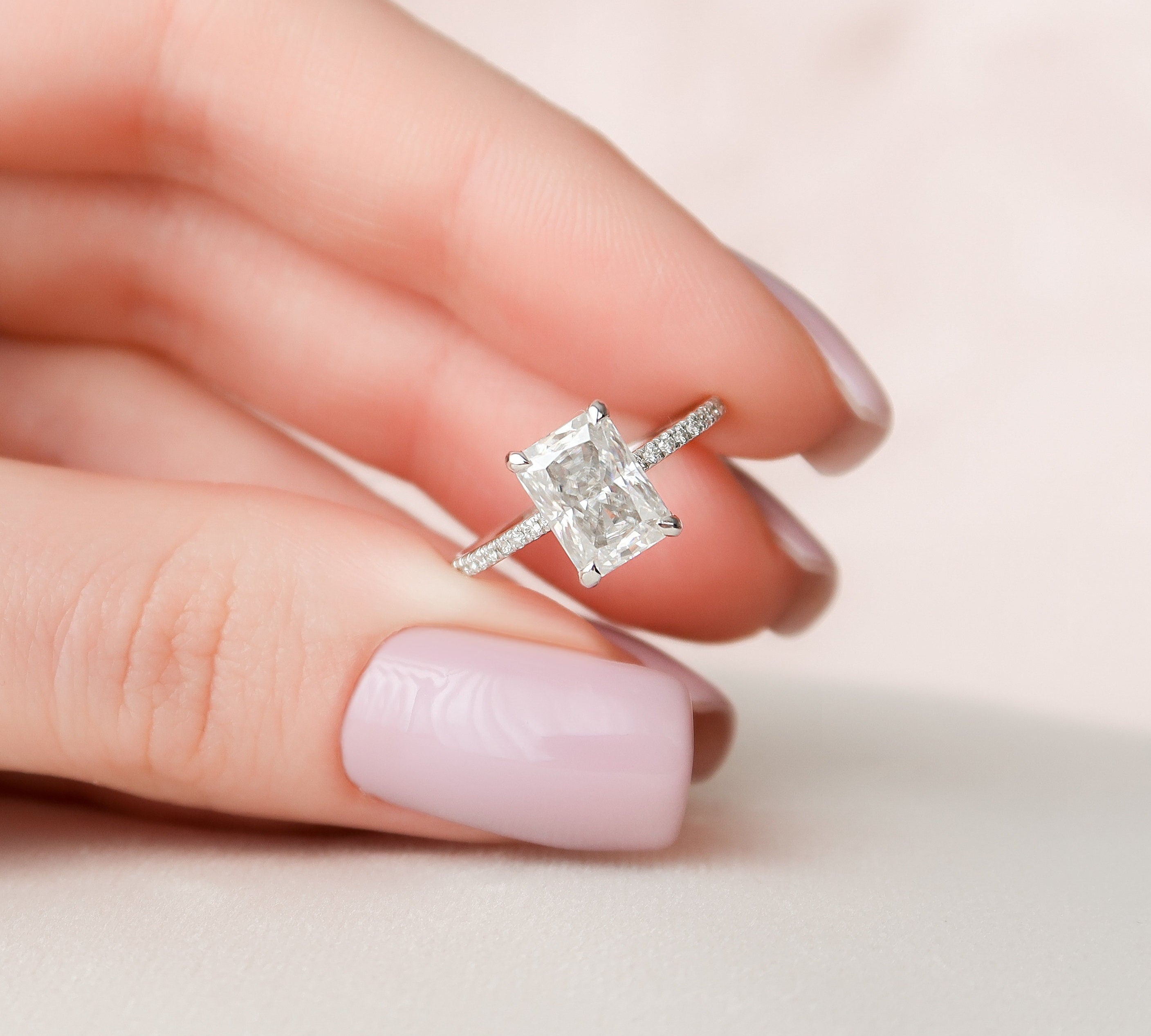 2.0 CT Radiant Hidden Halo & Pave Setting Moissanite Engagement Ring 1