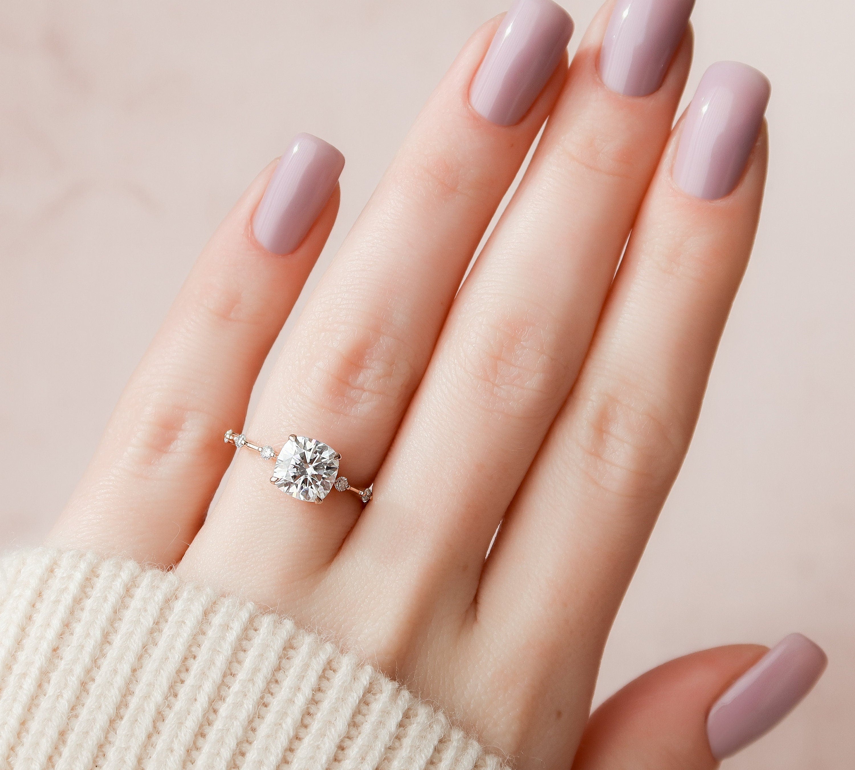 2.0 CT Cushion Dainty Pave  Moissanite Engagement Ring 3