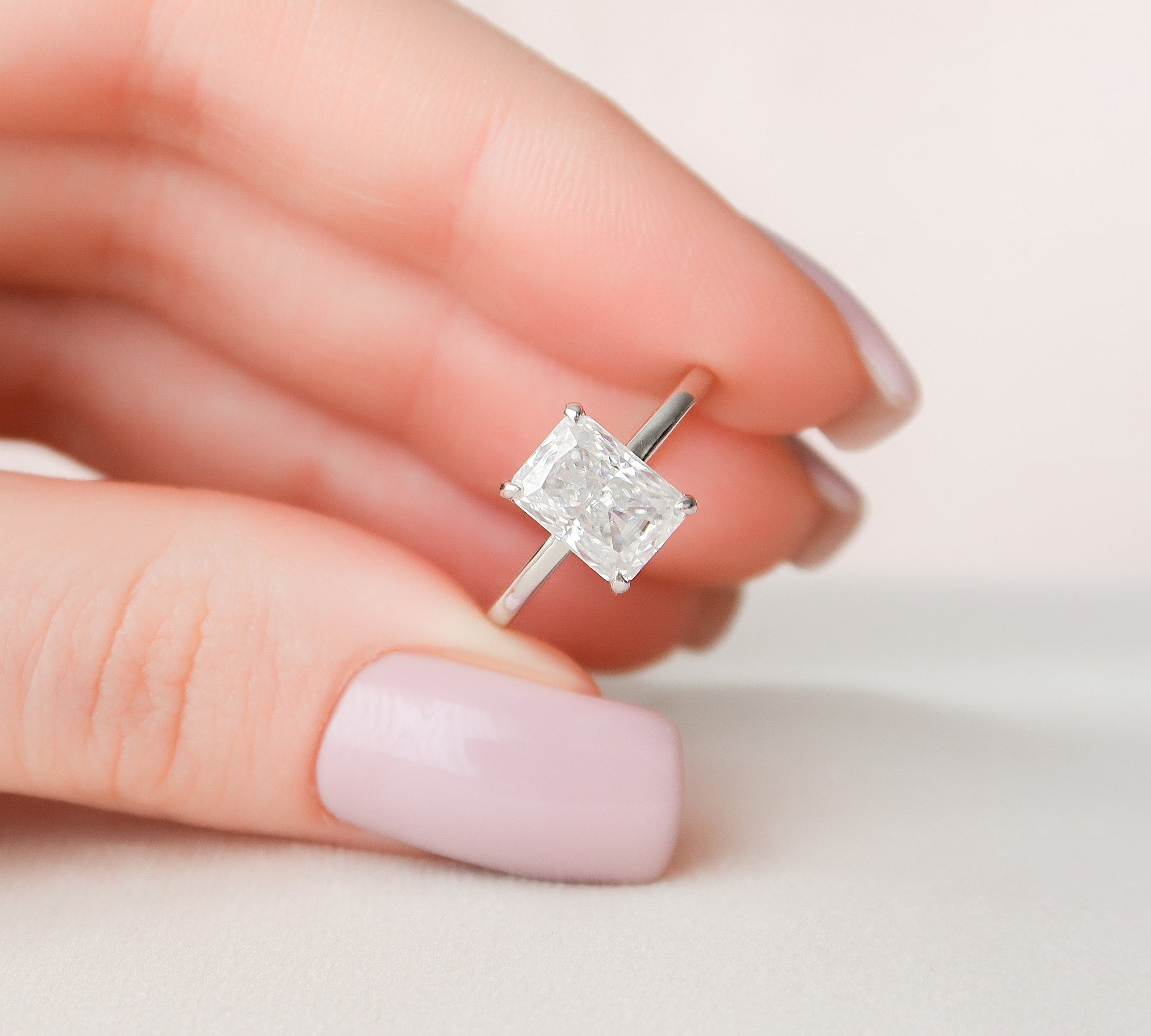 2.0 CT Radiant Hidden Halo & Solitaire Moissanite Engagement Ring 1